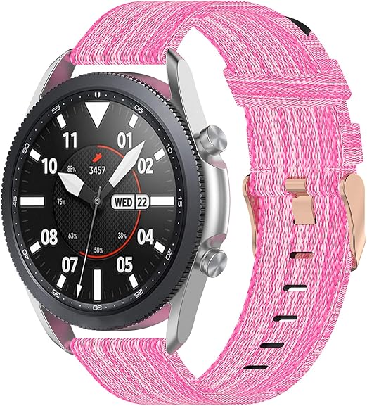 Amazon.com: Compatible con Samsung Galaxy Watch 3 1.772 in SM-R840 bandas  mujeres hombres 0.866 in correa de repuesto de nailon femenino con correas  de cierre de metal pulsera para Samsung Gear S3
