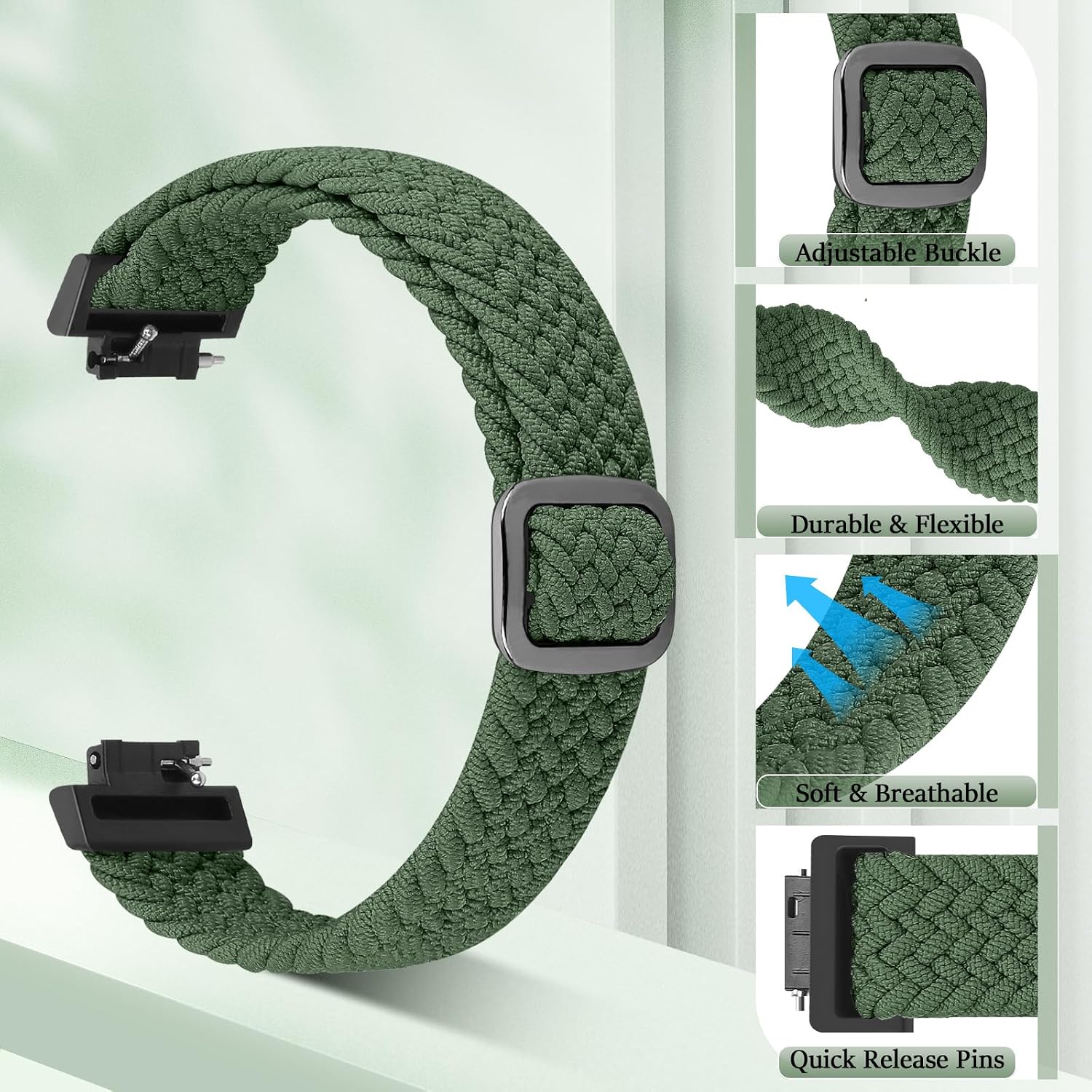 Elastic Braided Watch Band Compatible with Fitbit Inspire 3/Inspire 2/Inspire/Inspire HR/Fitbit ace 3/Ace 2, Adjustable Stretchy Strap Sport Nylon Loop Replacement Wristband for Fitbit Inspire