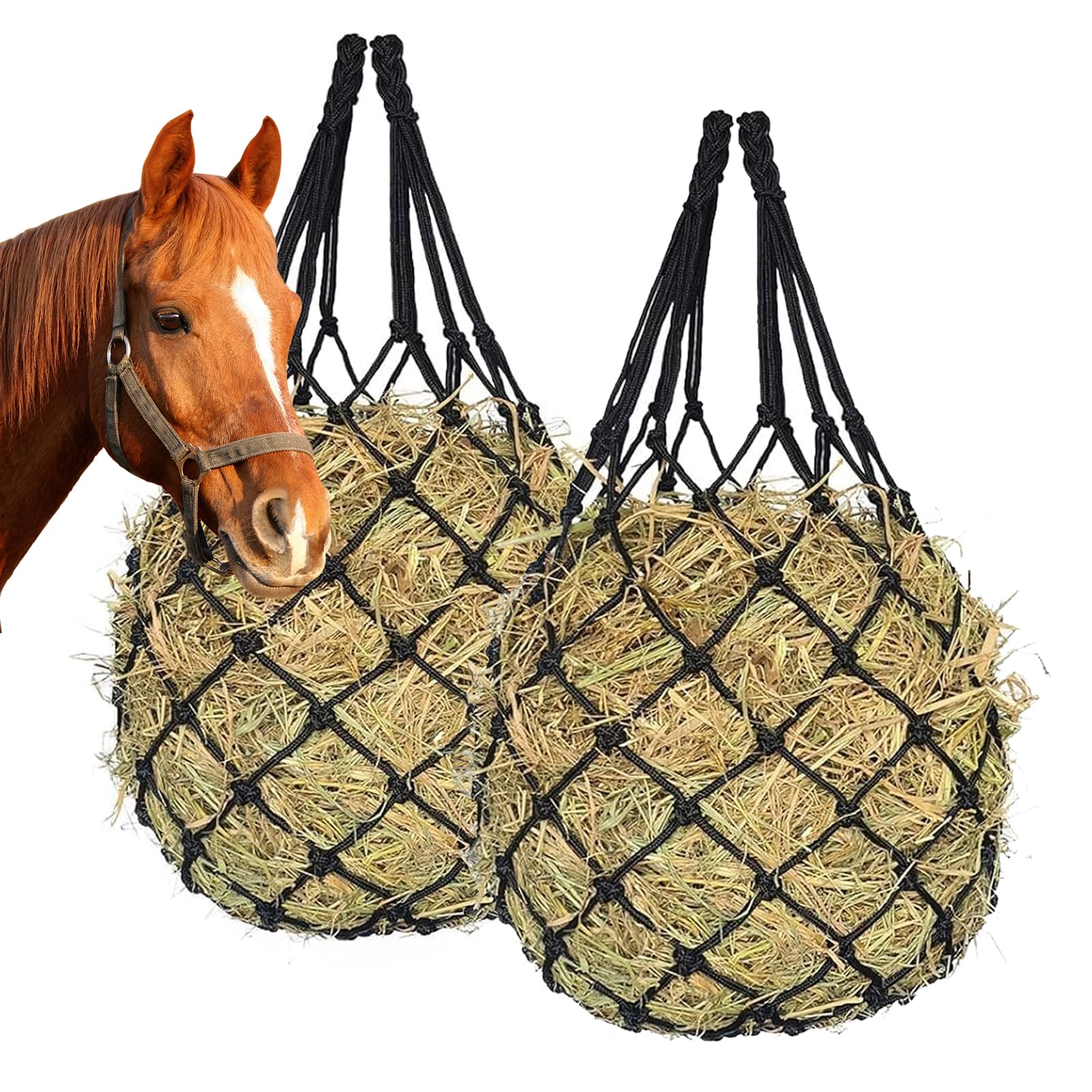 2 Pièces Filets à Foin, Mailles Fines 5X5cm, Portable Filet a Foin Cheval Robuste et Durable, Cela Peut Ralentir la Vitesse à Laquelle Cheval Mange et Réduire Gaspillage D'aliments (Noir)