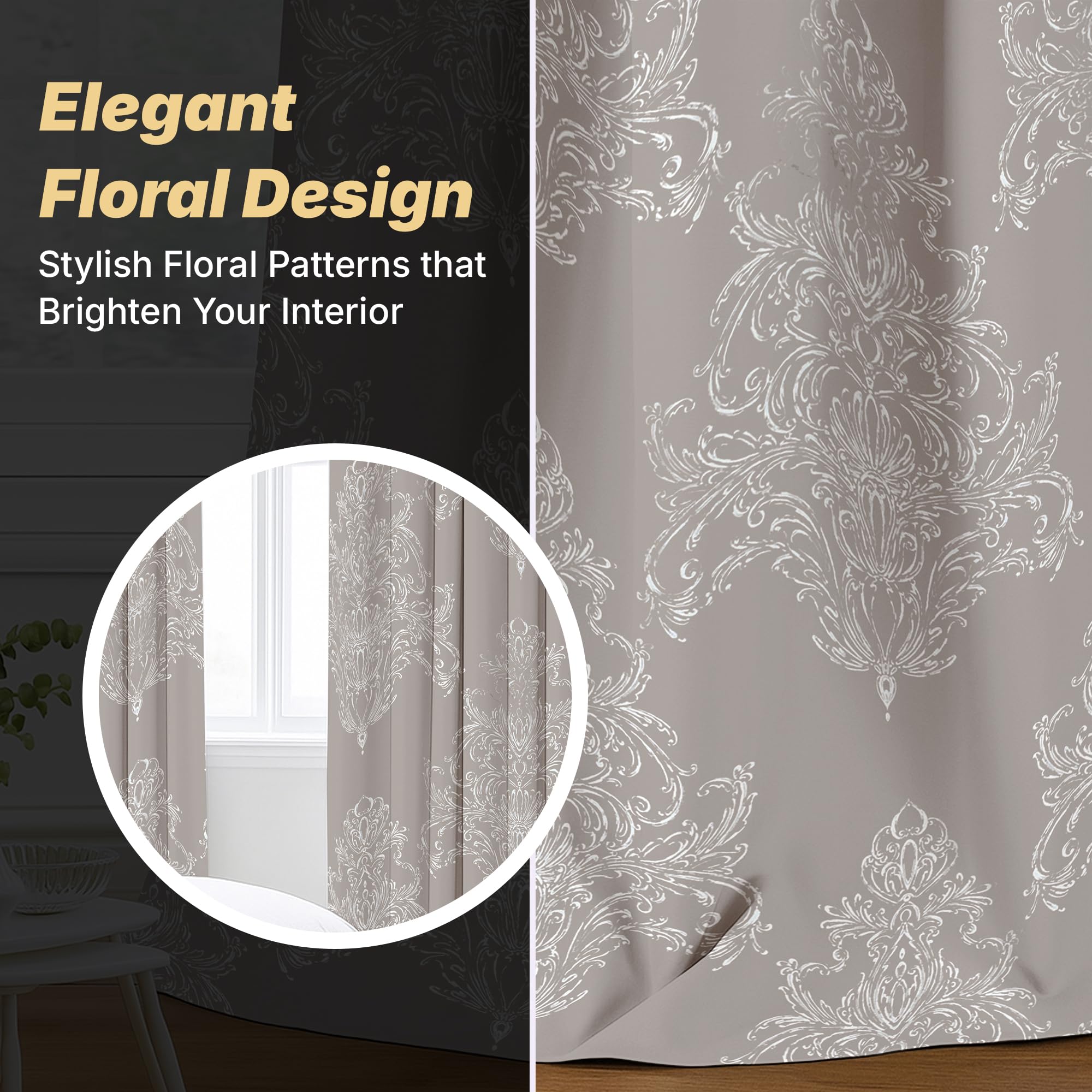 Reliancebedding Blackout Curtains W46 x L90 Inch, Thermal Insulated Floral Printed, Beige Bliss, W 46.1" x L 89.8" (2 Panels) - Image 6
