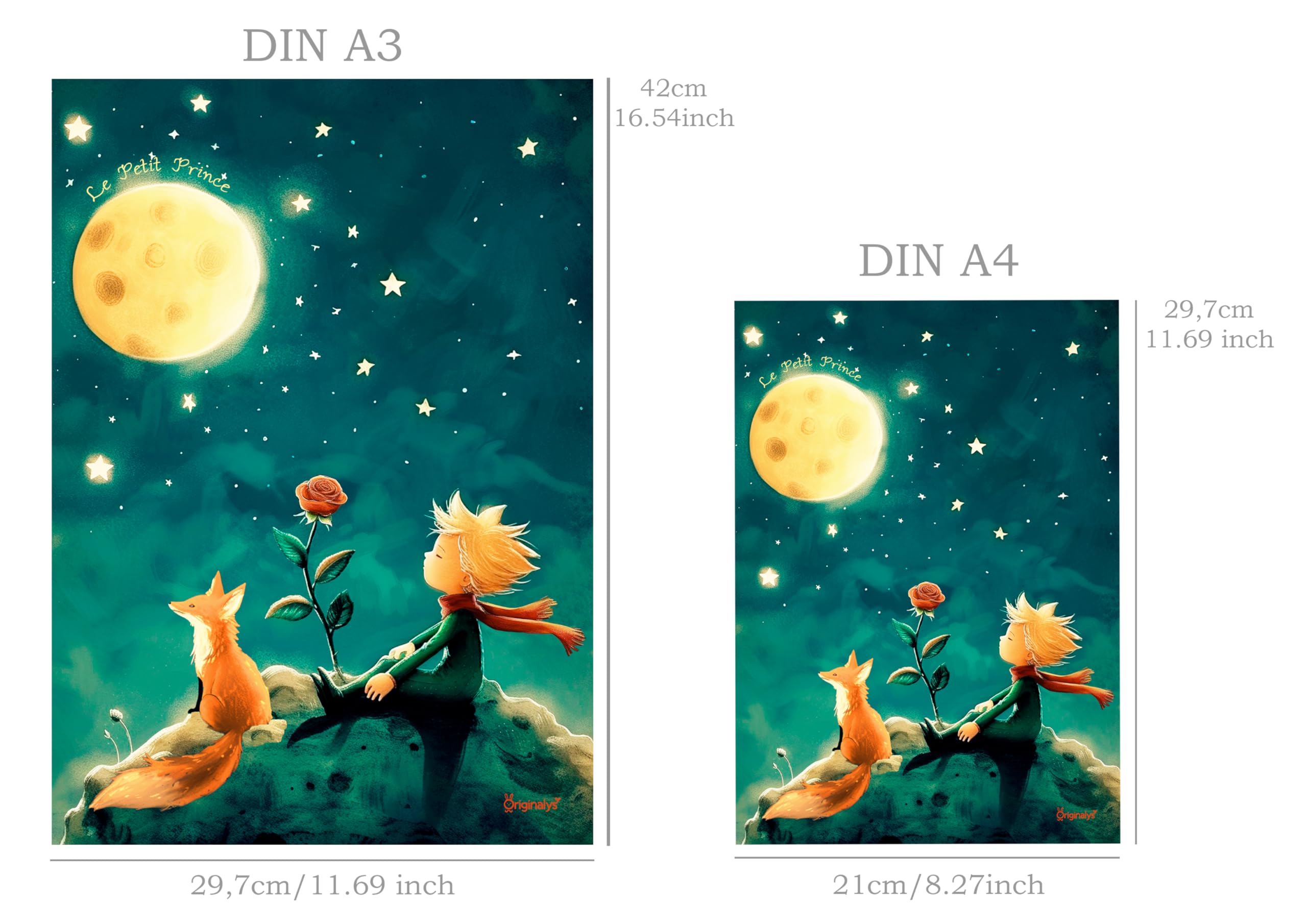 Originalys Il Piccolo Principe - Poster Decorativo A3 per Cameretta dei Bambini, Ragazza e Ragazzo - Idea Regalo, Decorazione da Parete (Cornice Non Inclusa)