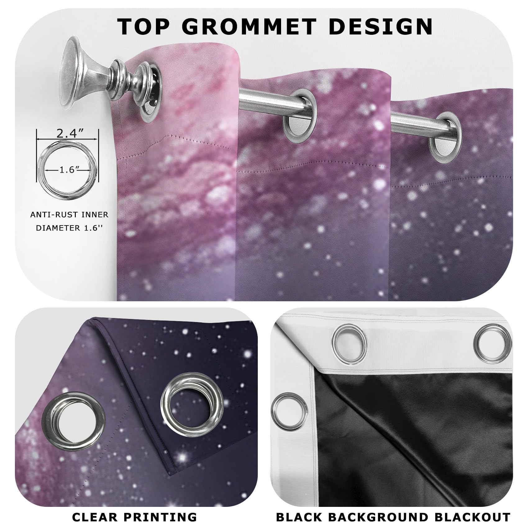 Galaxy Vorhänge Wohnzimmer Blickdichte Sternenhimmel Weltall Motiv Gardinen mit ösen Thermo Vorhang Gegen Kälte Verdunklungsvorhänge für Schlafzimmer Fenster 2er Set H 137 x B 117 cm