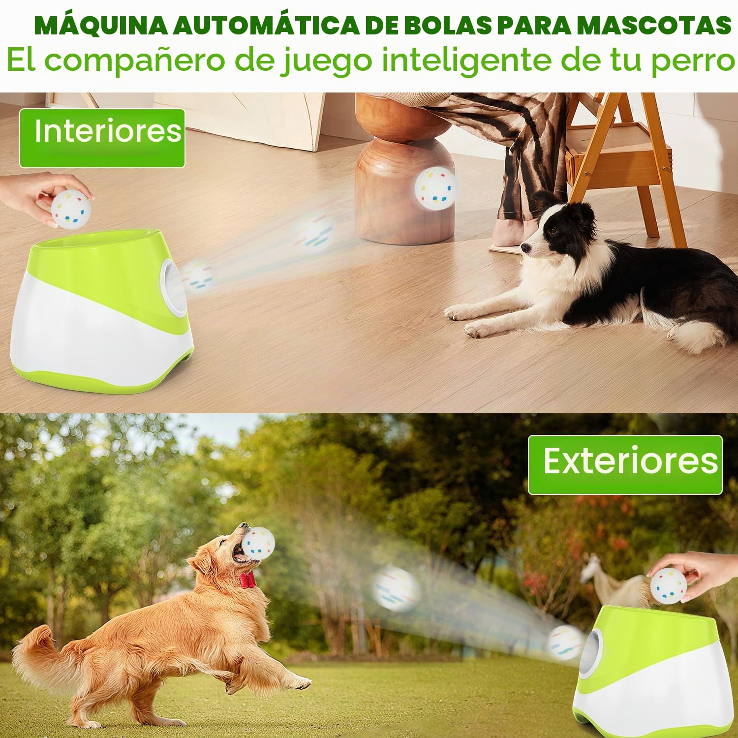 Máquina lanzadora de pelotas para perros, lanzador automático de pelotas con 3 distancias de lanzamiento de 6 a 14 m, juguete interactivo para perros pequeños, interior y exterior, con 3 mini