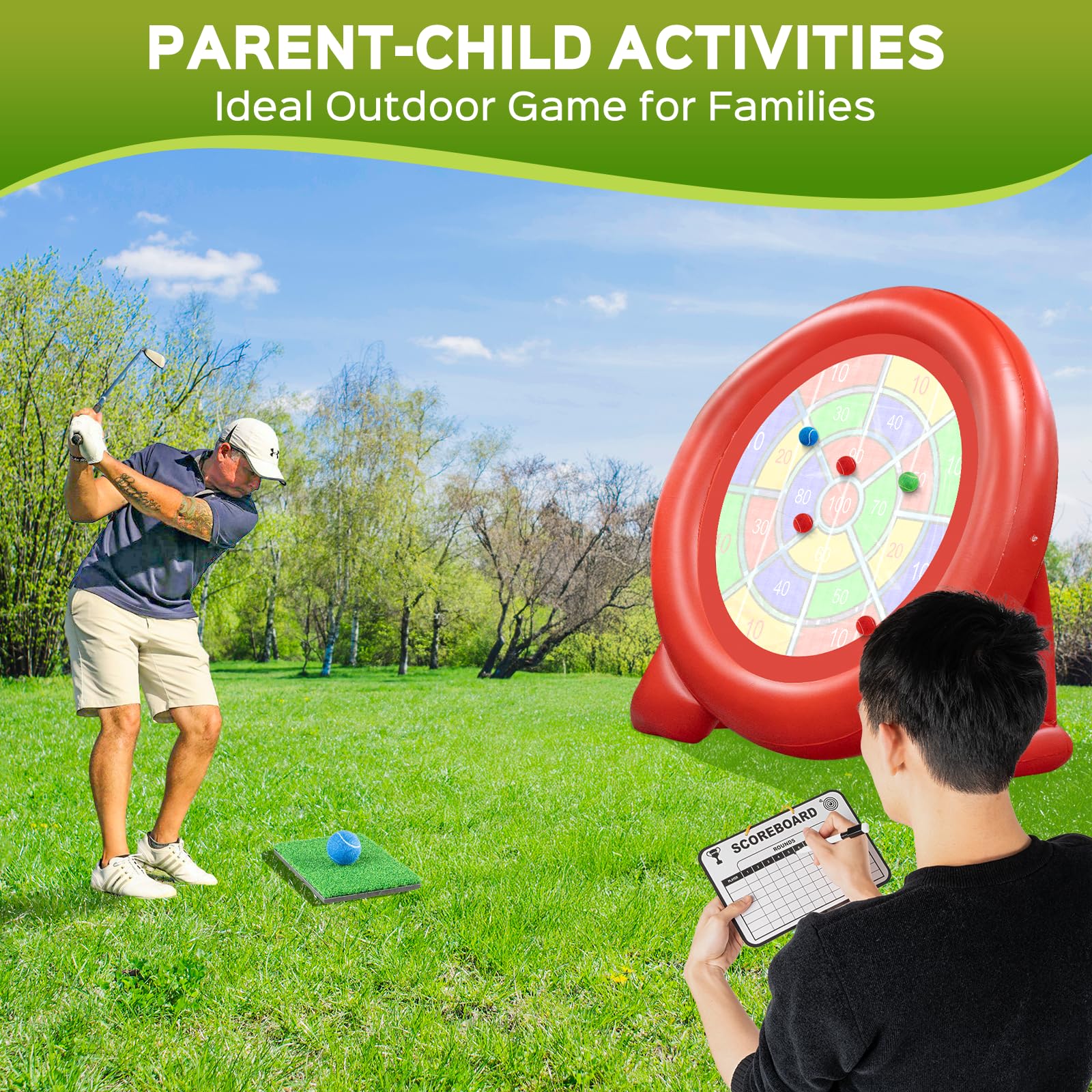 Jeu de Fléchettes Gonflable, Jeu de Fléchettes Géant avec Pompe à Air, Jeu Gonflable de Golf & Football pour Enfants Adultes et Famille, 1,8 de Haut Étanche, Jeu de Jardin Extérieur