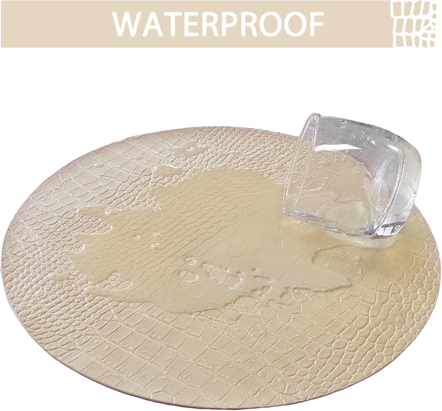 Jovono Round Leather Placemats for Round Tables Set of 8, Beige Place Mats and Coasters, Wipeable Waterproof Heat Resistant Table Mats Easy to Care for Indoor Decor 14 inch Diameter image 4