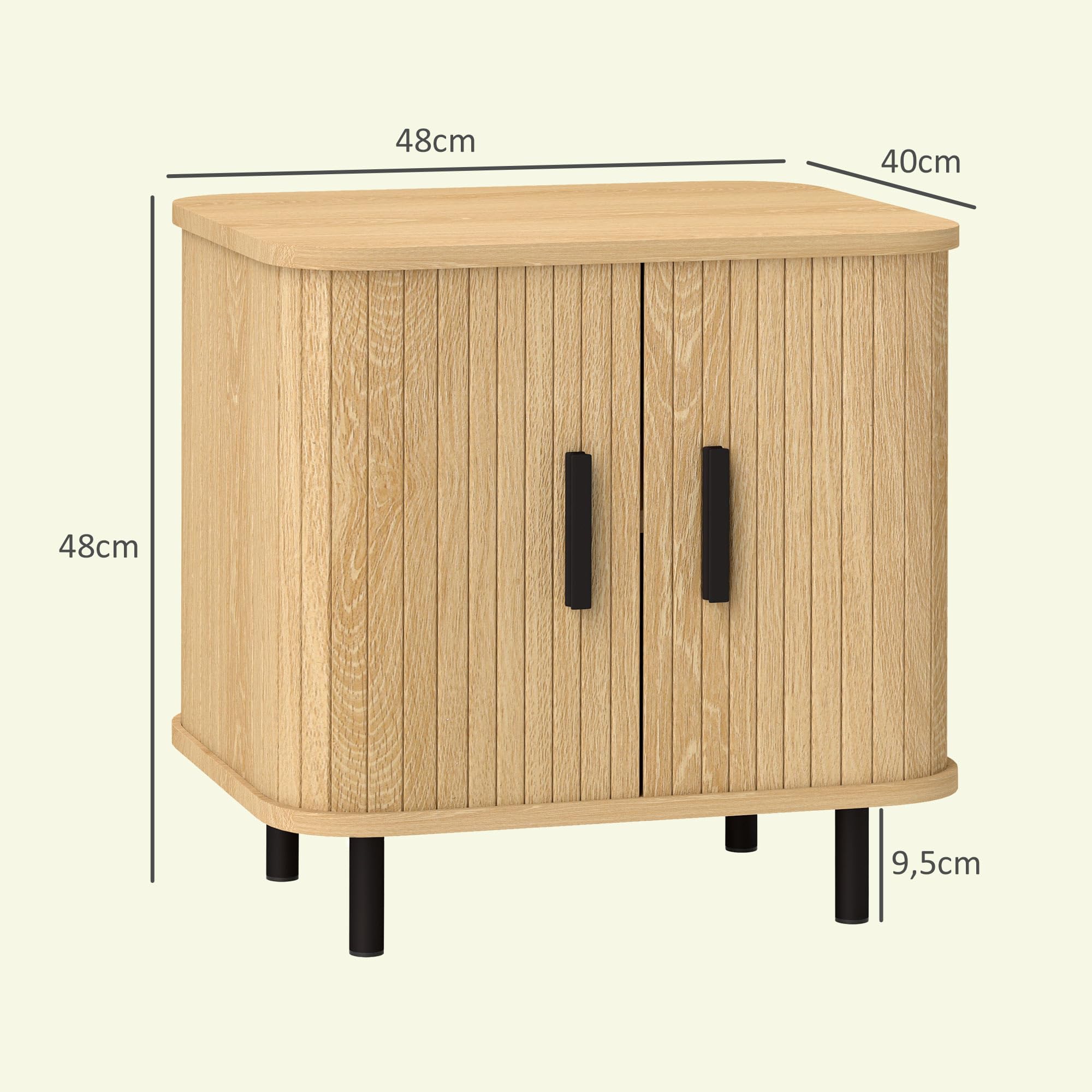 HOMCOM Mesita de Noche Puertas Correderas 2 Estantes 48x40x48 cm Roble