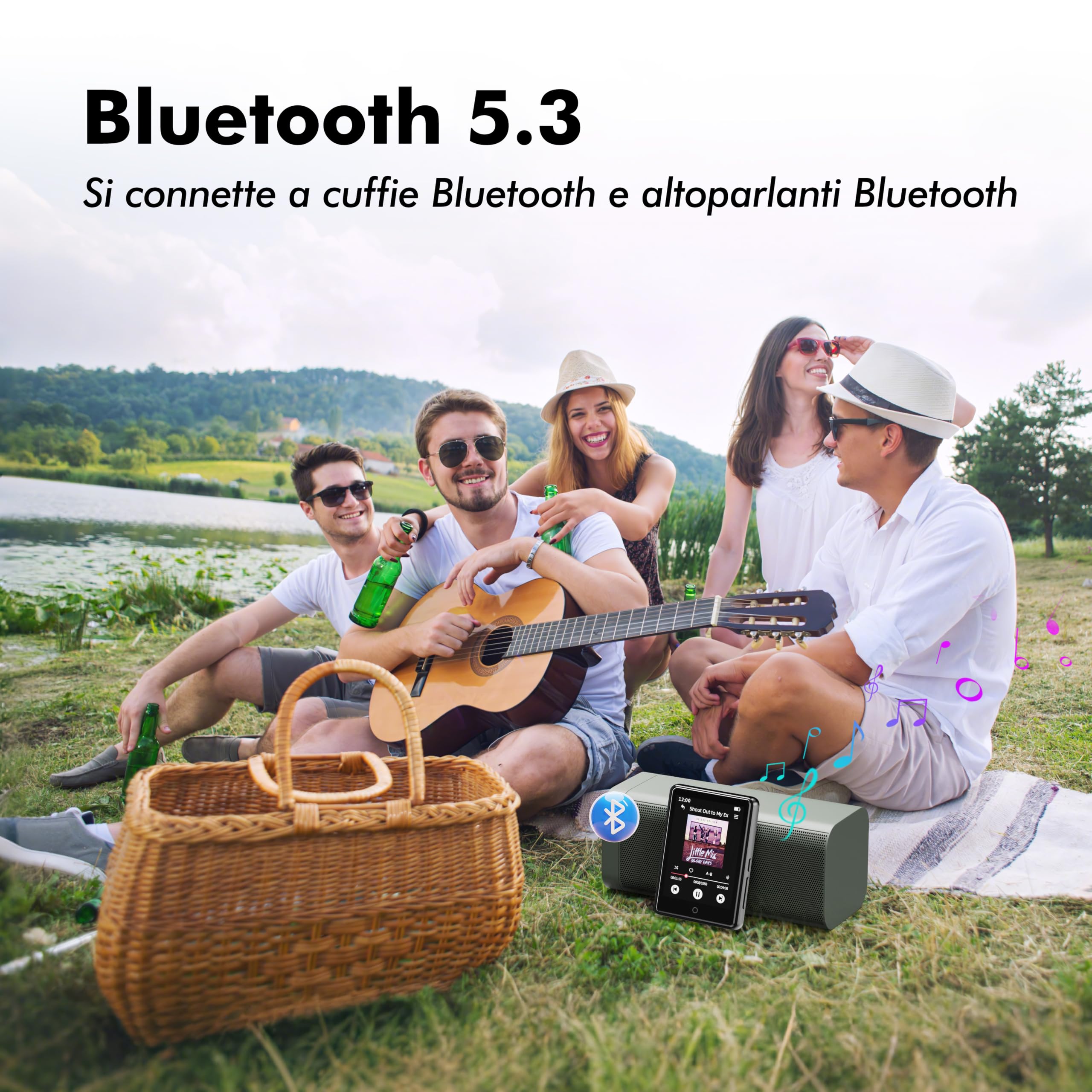 32 GB Lettore MP3 con Bluetooth 5.3, portatile altoparlante per bambini | Qualità audio HiFi, Touch screen da 2,8 pollici, Radio FM, Registratore vocale, Supporta schede TF fino a 128 GB (Nero)