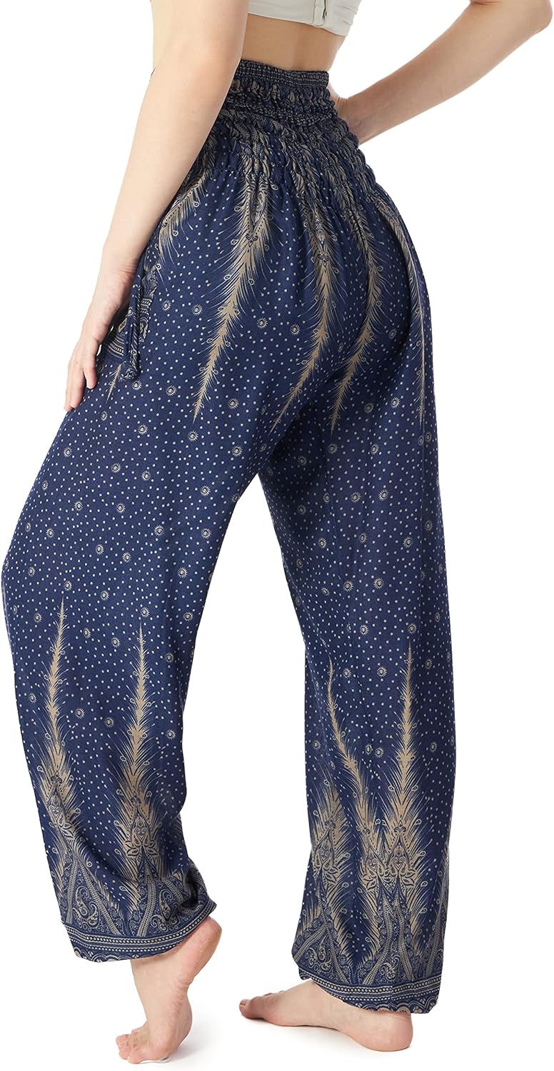 Lannaclothesdesign Women's Smocked Waist Boho Flowy Yoga Harem Pants Hippie Clothes - Image 2