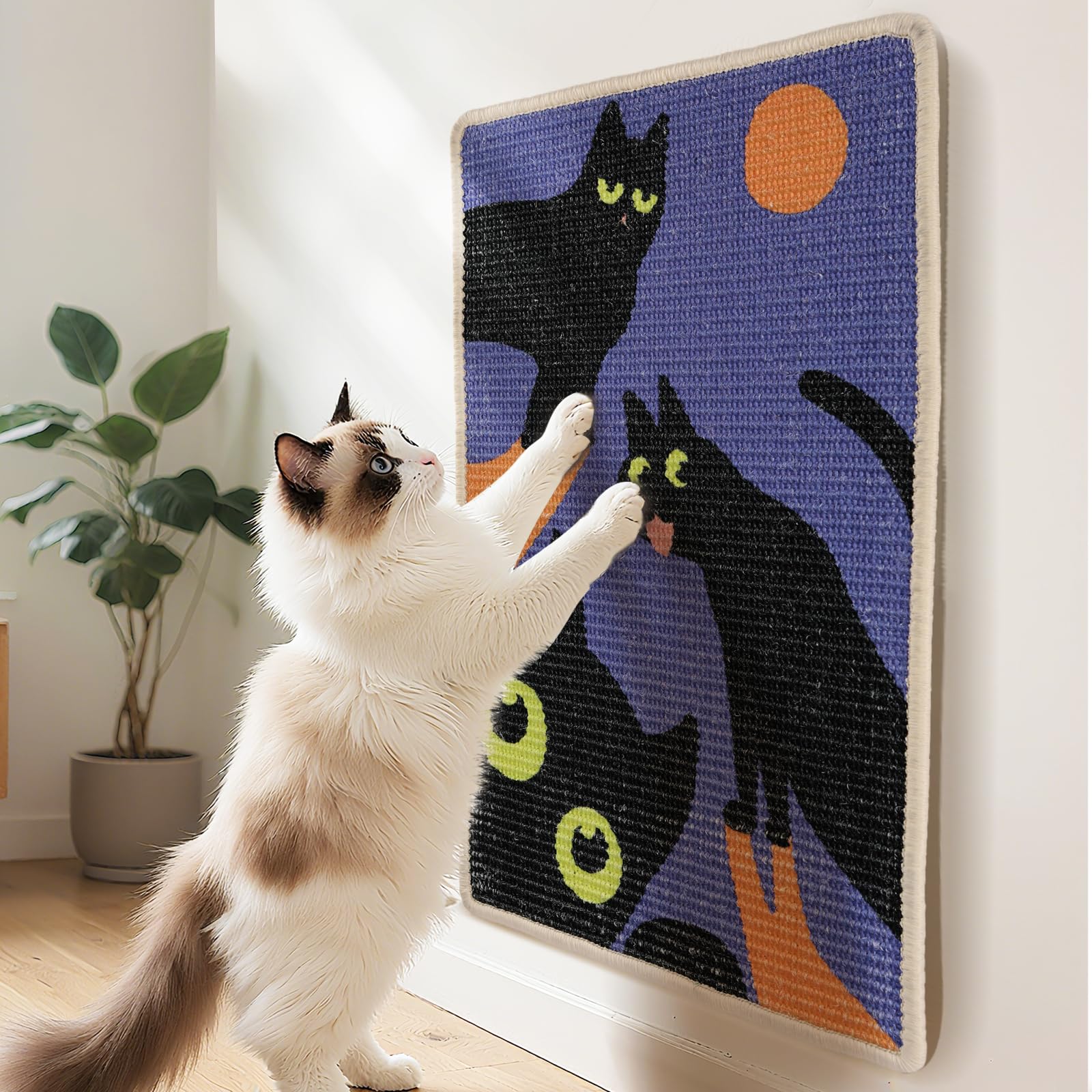 3-in-1 Sisal Cat Scratcher Mat 23.6x15.7'' Protects Carpet Couch & Furniture with Sticker Tape, Floor & Wall Cat Scratching Pad, Anti-Slip, Durable