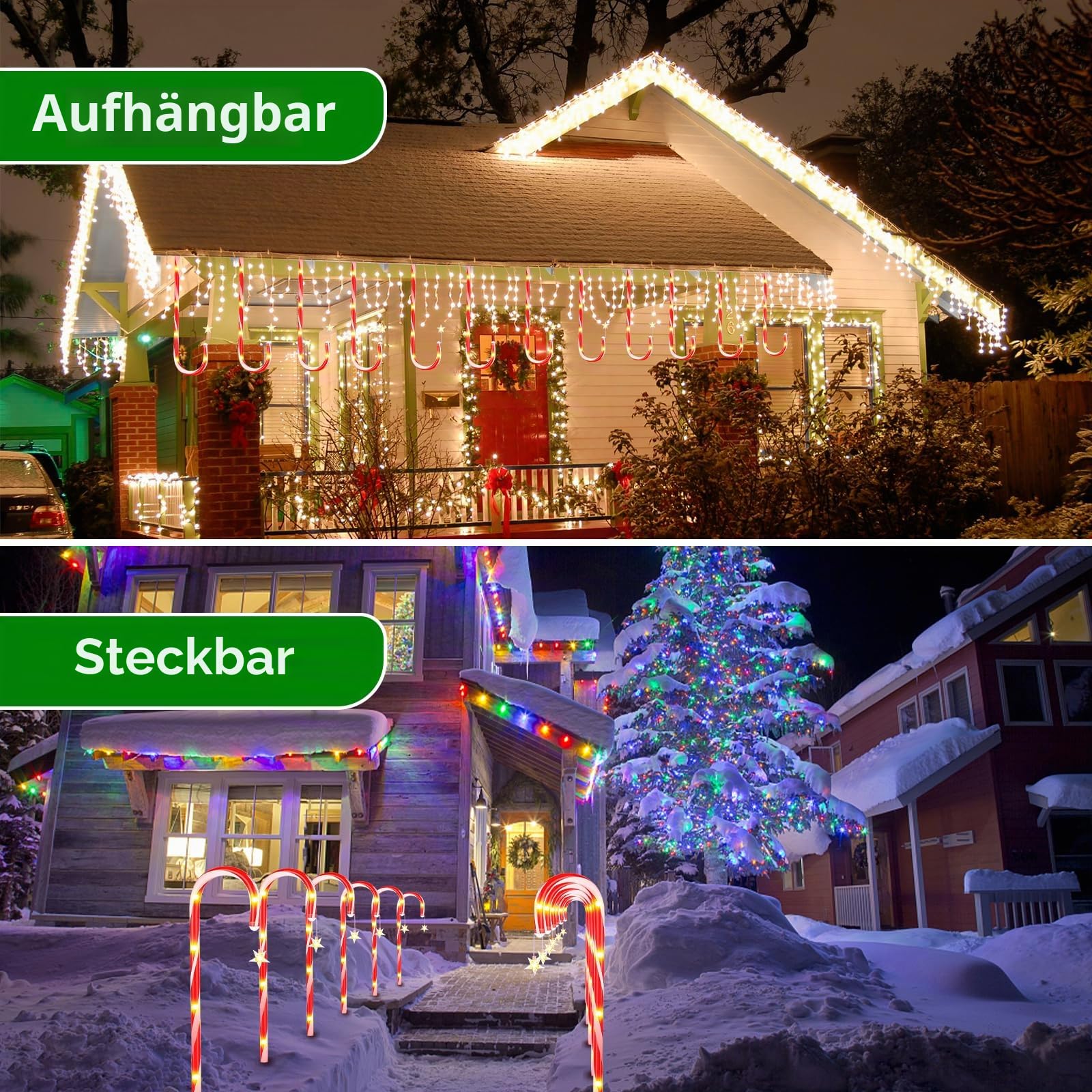 Solar Weihnachten Zuckerstangen Lichterketten, 12 Stück 72 LED Candy Cane Lichter Weihnachtsdeko, 8 Modi Solar Weihnachts Lichter Aussen, Wasserdicht Solarleuchten Garten Deko für Weihnachtsweg Rasen
