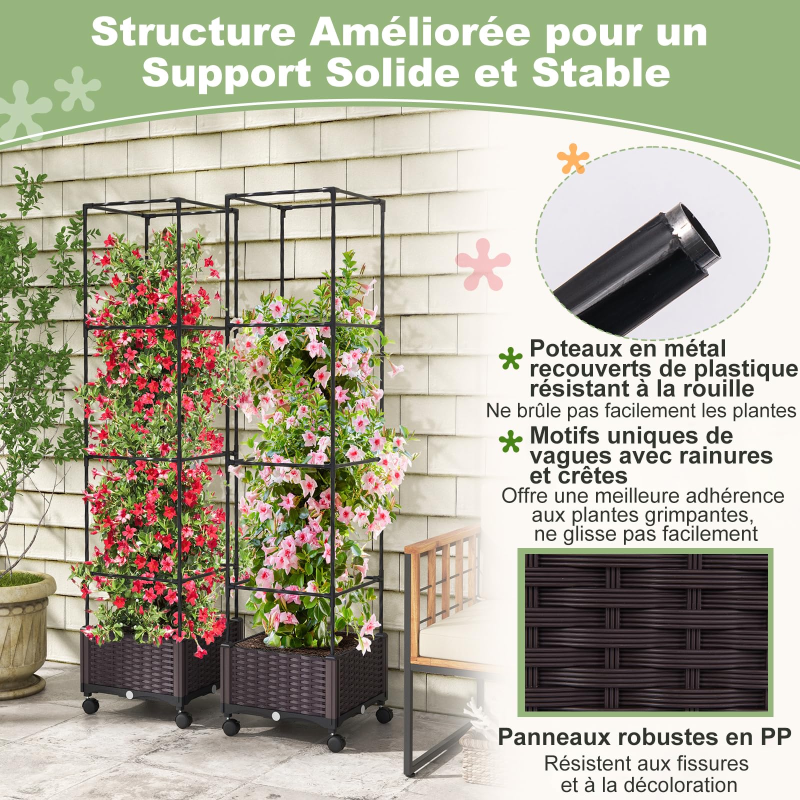 COSTWAY Potager Surélevé Vertical avec Bac et Treillis de 170cm