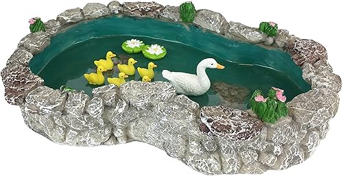Miniatura 7 de GlitZGlam Duck Pond – Mamá y patitos Un estanque de patos miniatura para un jardín de hadas en miniatura y accesorios de jardín en miniatura