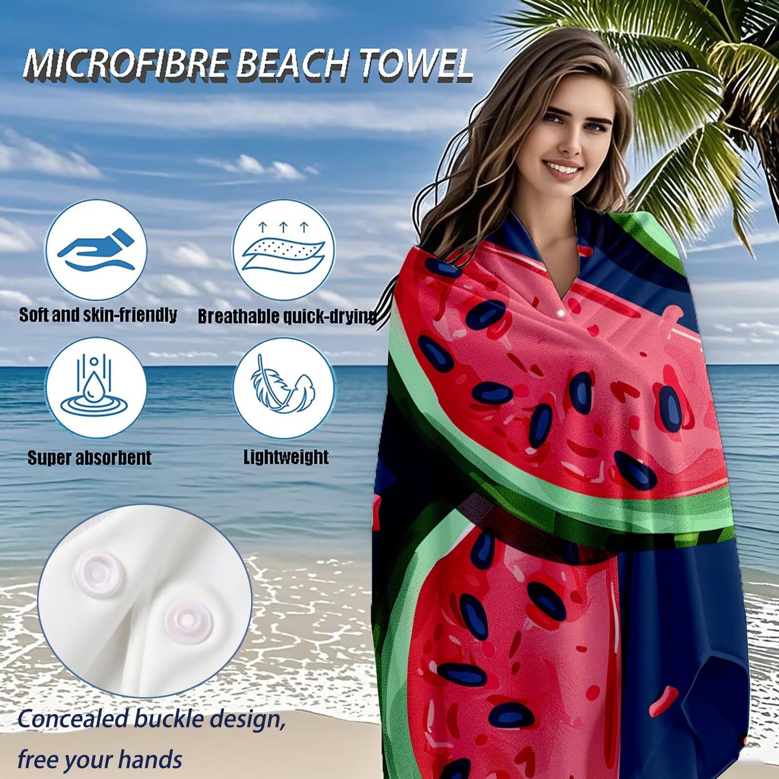 Serviette de Plage Microfibre Serviette Plage 80x180 2 Pack Séchage Rapide, Anti-Sable, Absorbante Fonction drap de plage xxl pour Bain, Sport, Voyages, Sauna, Piscine, Yoga, avec Sac Pastèque Q-268