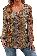 Zeagoo Womens Long Sleeve Tops V Neck Pleated Shirts Dressy Casual Blouses Fall Fashion Tunic Clothes 2025 T-Shirts