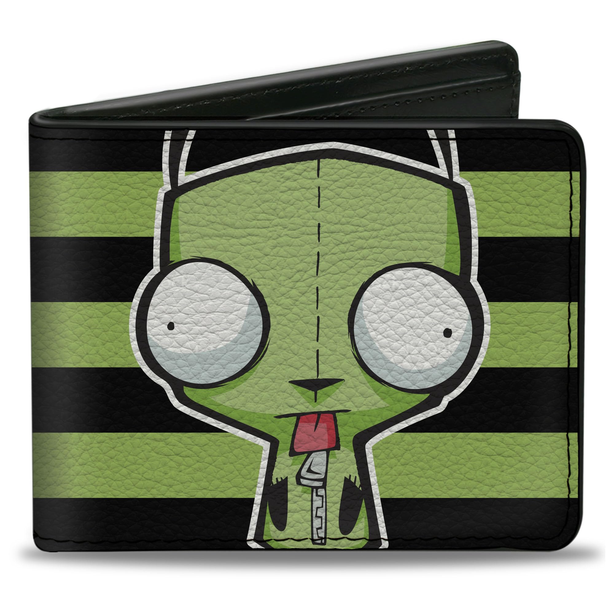 Buckle-Down Nickelodeon Wallet, Bifold, Invader Zim Gir Pose Stripe Green Black, Vegan Leather, Green, 4.0" x 3.5", Casual