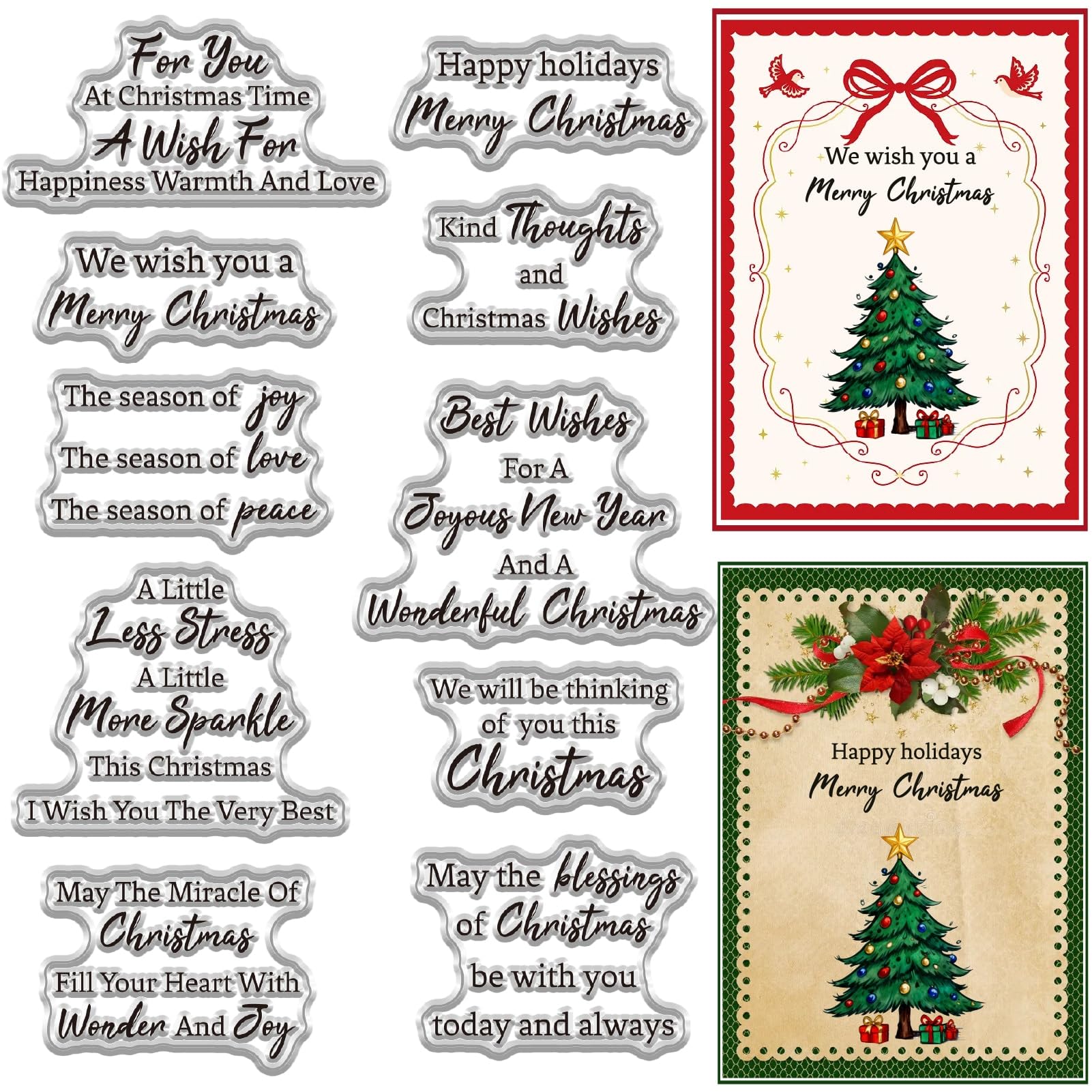 CRASPIRE Christmas Sentiment Clear Rubber Stamps Sayings Silicone Winter Blessing Greeting Word Stamp for Holiday Xmas Cards Making Gift Tags DIY Paper Scrapbooking Embossing Crafting Decoration