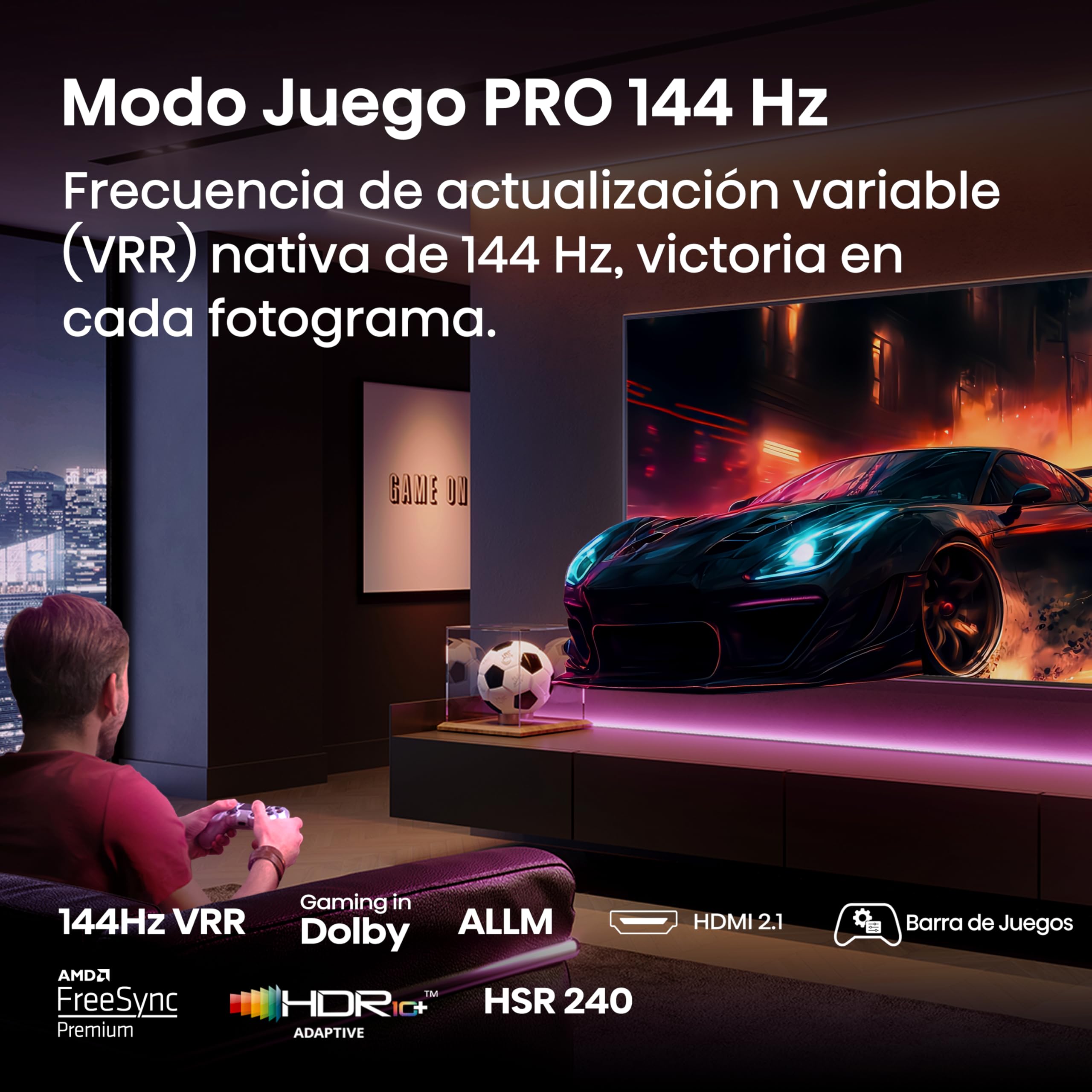 Hisense 65E7Q Pro - QLED Smart TV, Gaming TV, Modo Juego Pro 144Hz, AMD Freesync Premium Pro, Dolby Vision IQ + Dolby Atmos, Hi-Concerto, Procesador Hi-View Engine