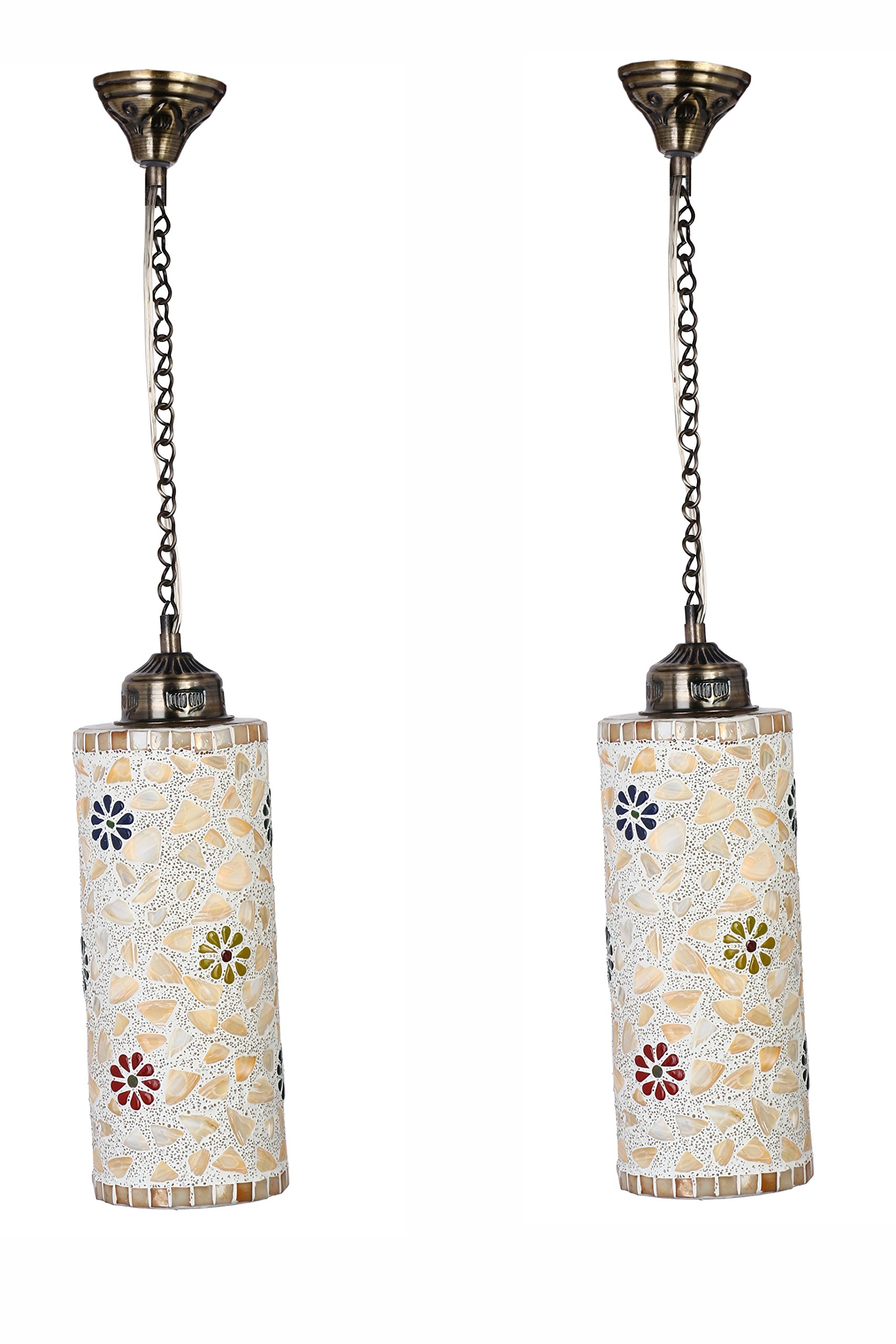 Somil Pendant Mosaic Hanging Ceiling Lamp Light, Metal, Glass, Compatible with 5 to 60 Watt LED, (Set of 2)