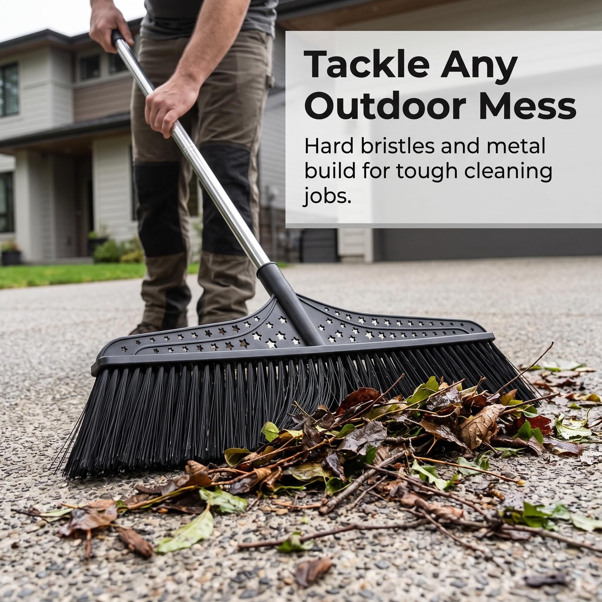 perfk Escoba Exterior para Patio Escoba Cepillo Barredora Limpiador con Cerdas Antidesgaste Cabezal Ancho para Superficies Extensas y Mango Largo Ergonómico, 70 cm