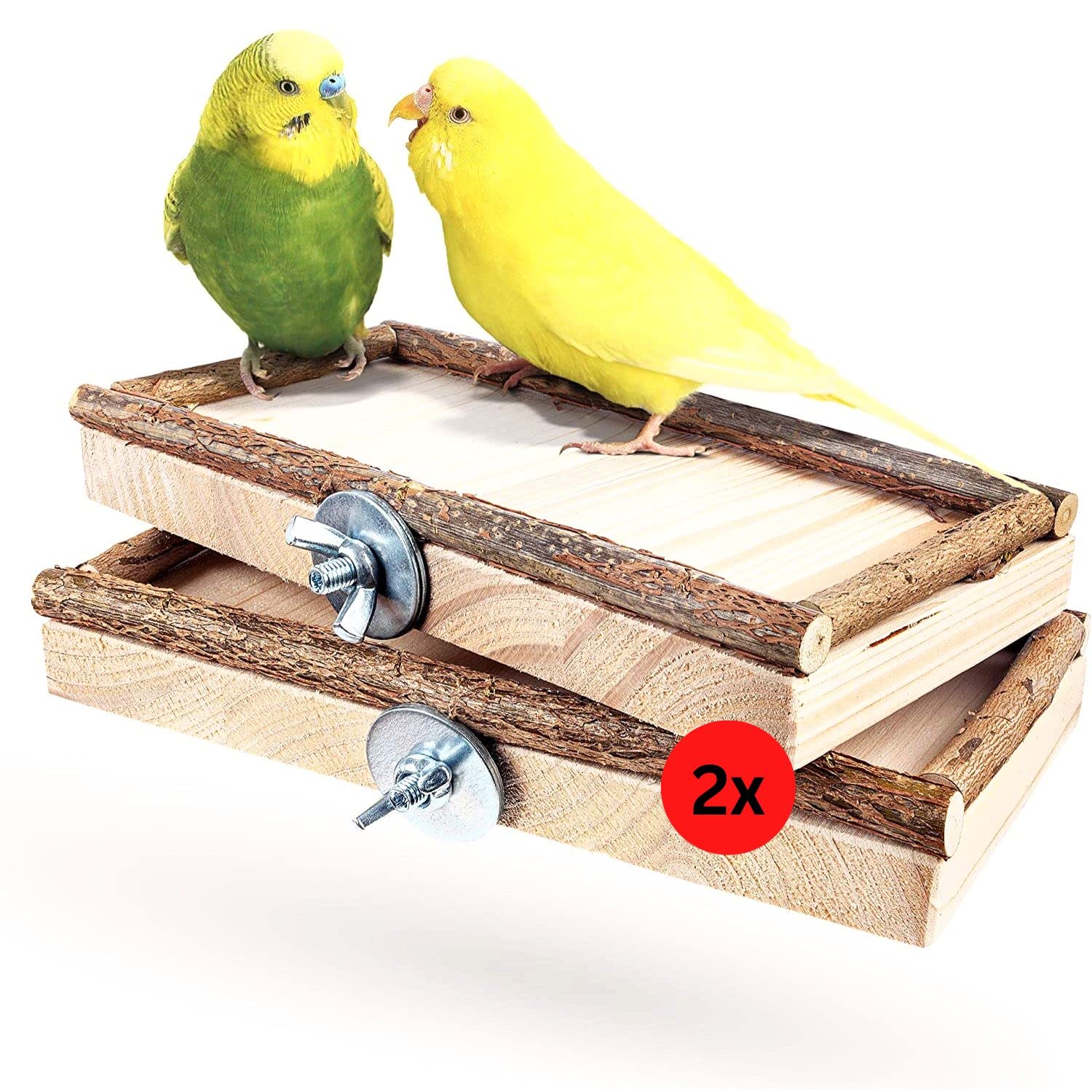 2 Perchoir Perroquet en Bois Naturel - 2 en 1 mangeoire et perchoir pour Cage a Oiseaux
