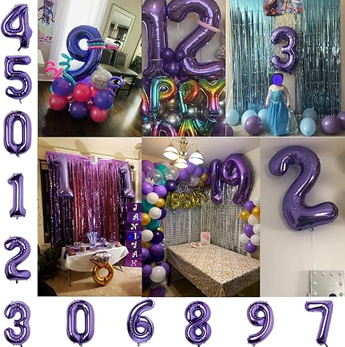 Miniatura 6 de Pupple - Globo grande de 40 pulgadas, números 0, para fiesta de cumpleaños, boda, helio, papel de aluminio de Mylar