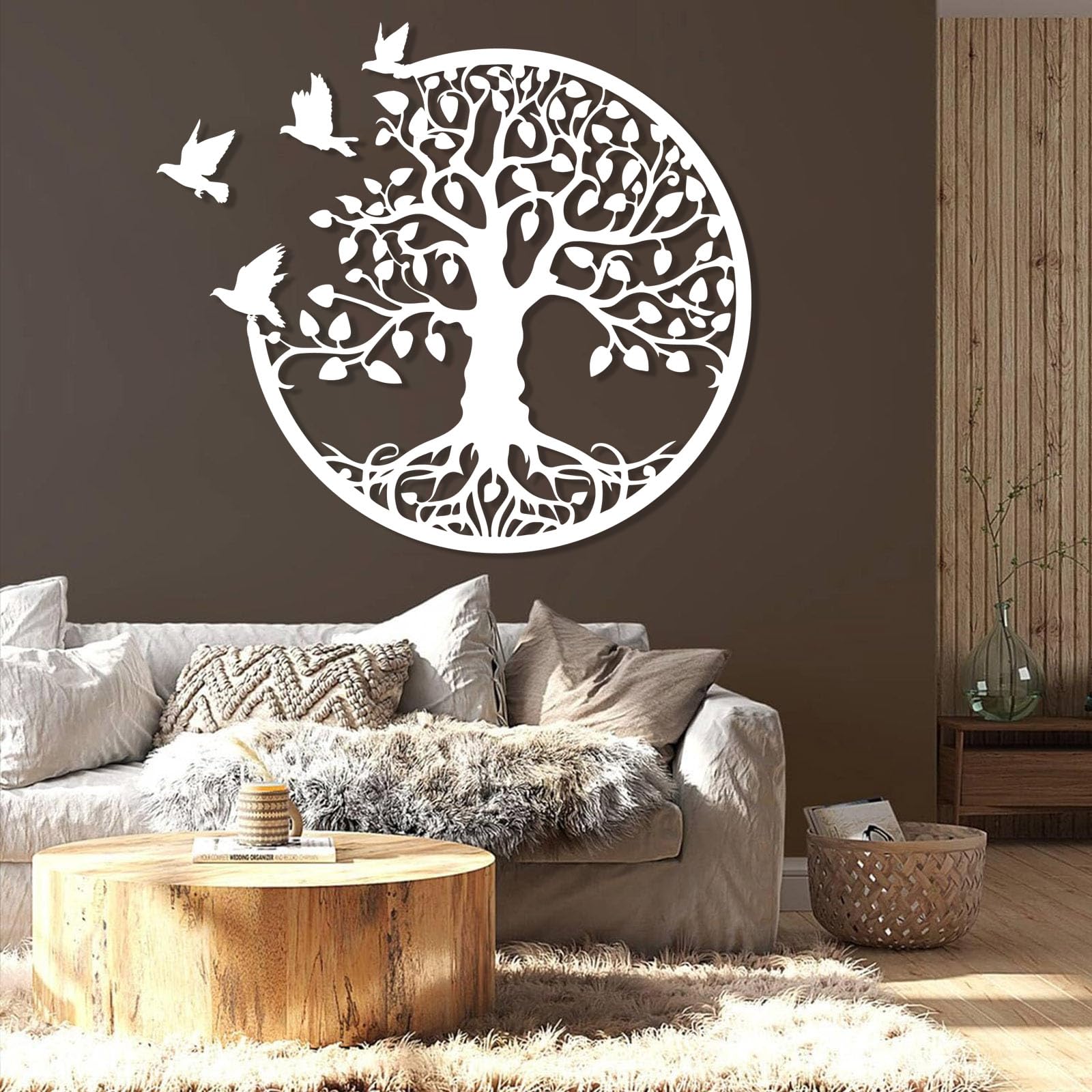 Arte de Pared de Metal con Forma de árbol de la Vida, decoración de pájaros, árbol de la Vida con pájaros, Letrero de árbol genealógico, decoración para Sala de Estar y d