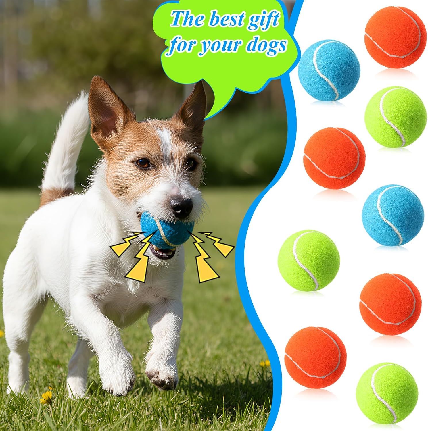 Skylety 24 Pcs 2.5 Inch Squeaky Tennis Balls Bulk for Dogs Bouncy Floatable Tennis Balls Dog Playing Supplies Training Interactive Fetch Toys Indoor and Outdoor for Small Medium Puppy (Three Color)
