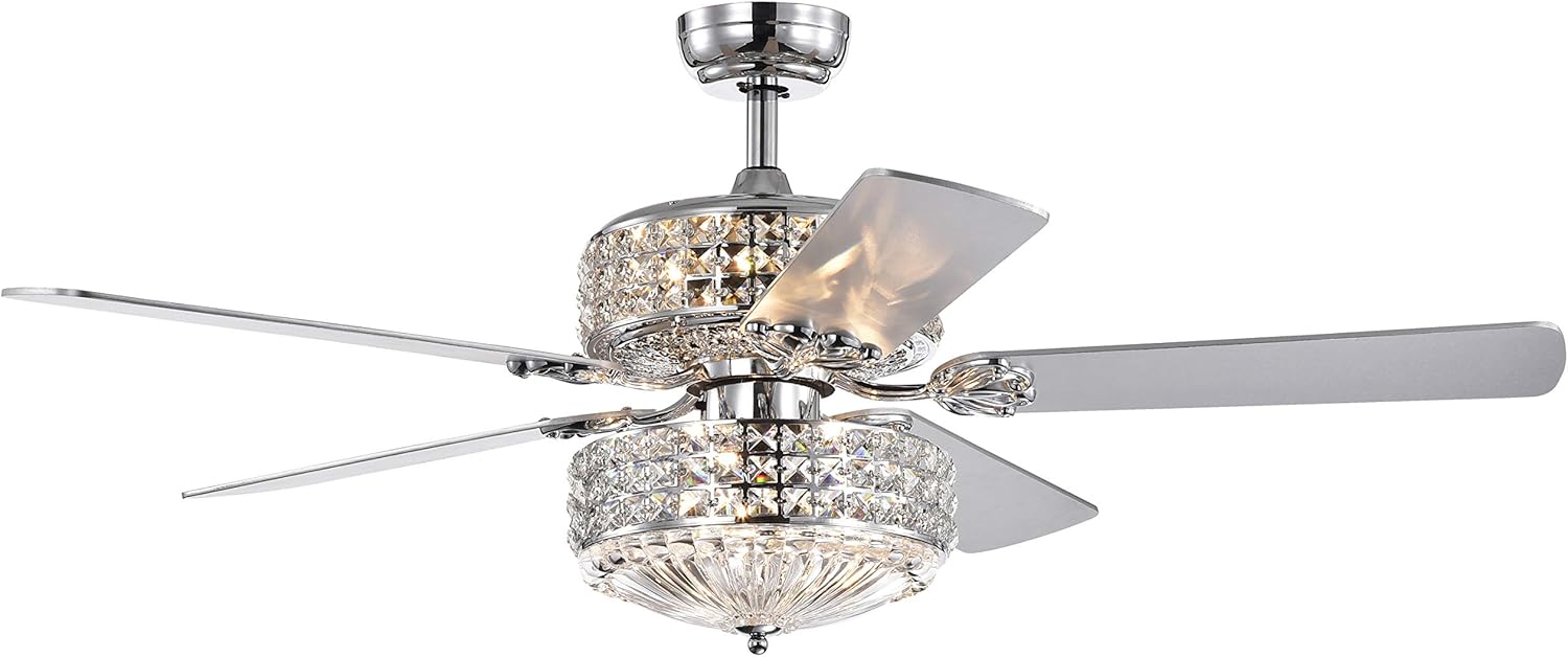 Germane Chrome Dual Lamp 52-inch Lighted Ceiling Fan w Crystal Shades (Includes Remote and Light Kit)