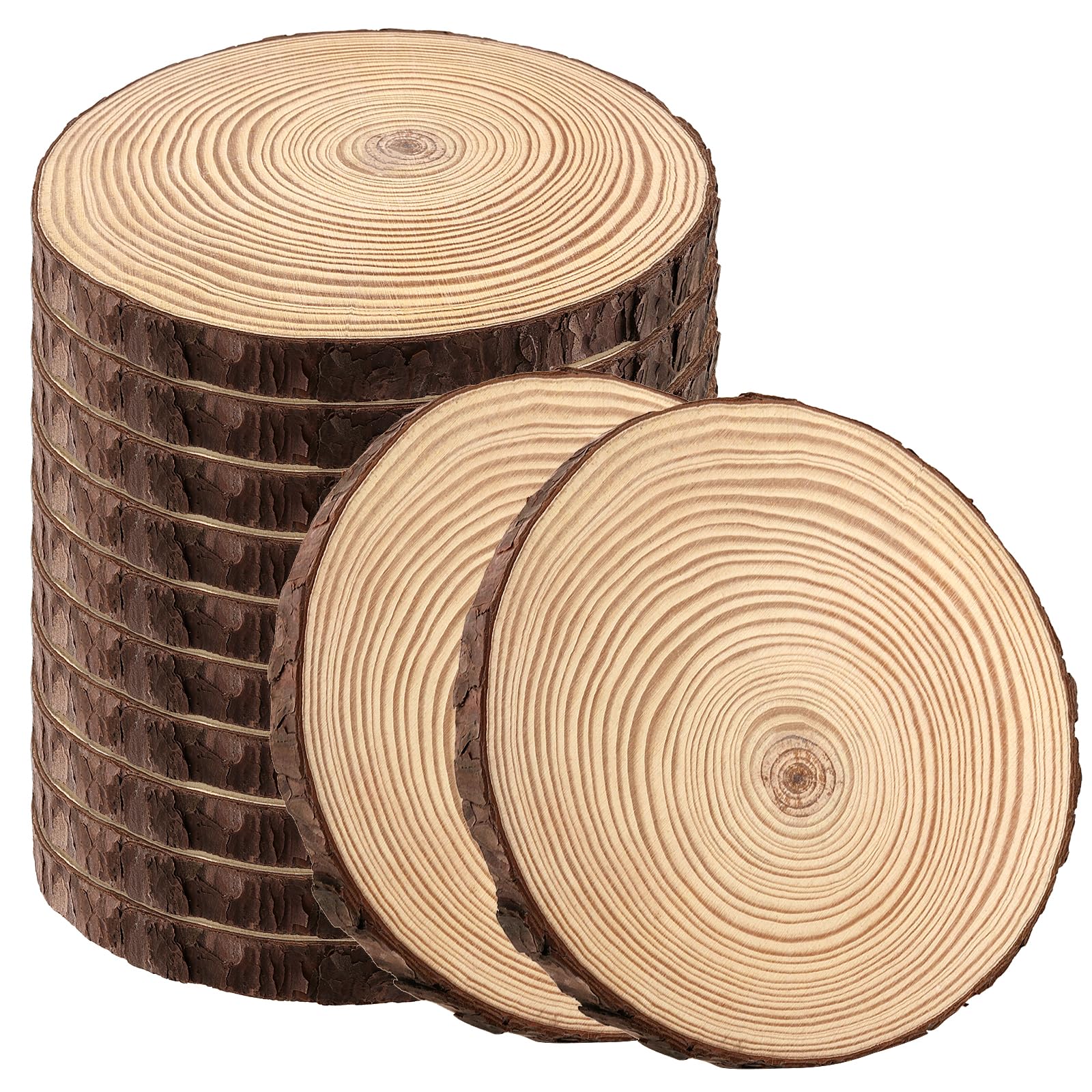 12 fette di legno naturale da 17-18 cm, senza foro, cerchi in legno non finiti per arti, artigianato, fai da te, sottobicchieri, decorazioni, ornamenti natalizi