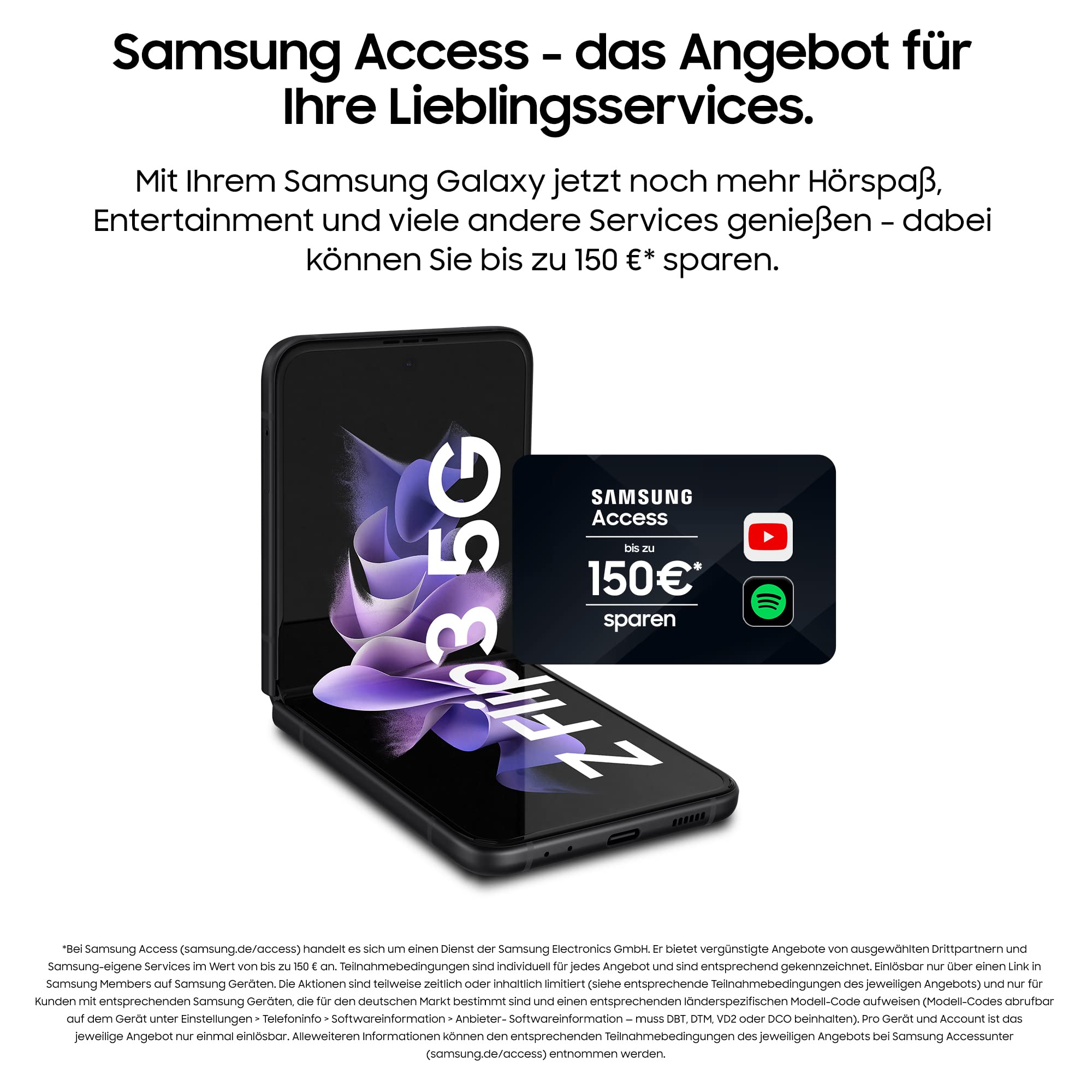 Samsung Galaxy Z Flip3 5G (17.03 cm), teléfono móvil plegable, pantalla frontal grande de 1.9 pulgadas, almacenamiento interno de 128 GB, 8 GB de RAM, negro fantasma, con garantía del fabricante de 36