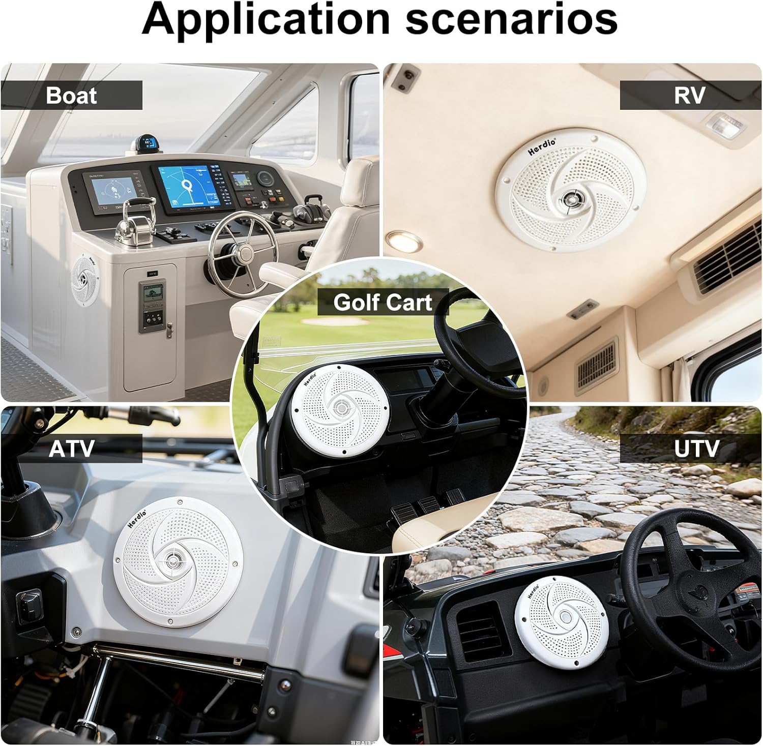 Herdio 5.25 Inch 160W Waterproof Marine Speakers - 2 Way Weather Resistant with LED Lights, and Low Profile Slim Style Suitable for Boat, RV, ATV, UTV, Golf Cart (1 Pair, White) - Image 6