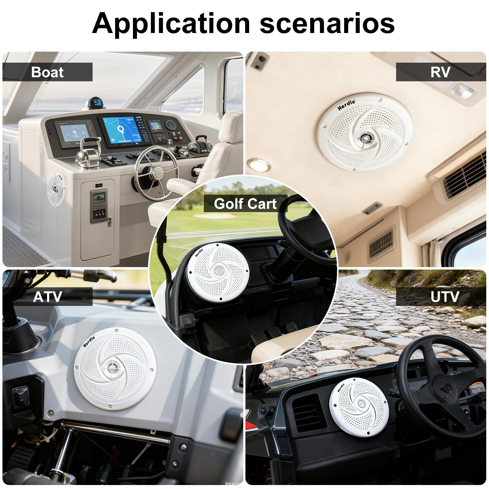 Herdio 5.25 Zoll Outdoor Lautsprecher, Aussenlautsprecher Wasserfest, 80W- Marine Lautsprecher mit LED Lichtern- für Sommerfahrten mit Offroader, Boot, UTV, ATV, RV Auto & Golf Cart, Weiß
