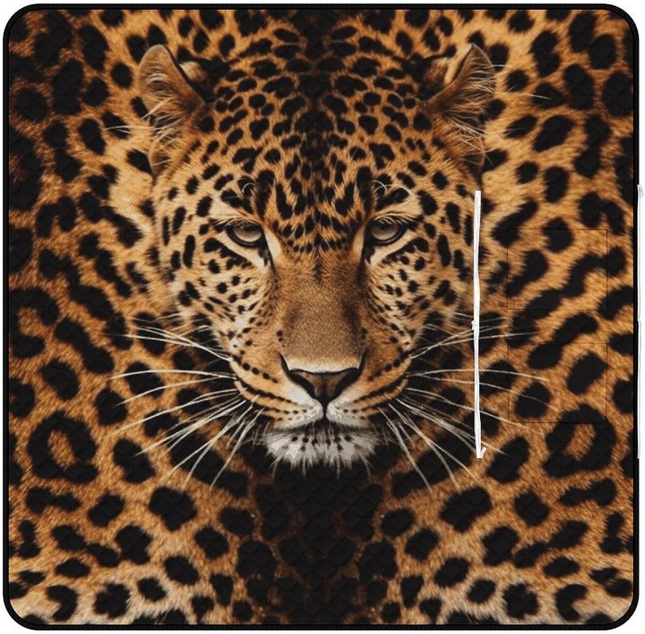 Depict A Leopard Picnic Blanket 200x200cm, Foldable 2-in-1 Picnic Mat and Tote Bag Portable Waterproof Beach Mat Sandproof Outdoor Blanket for Park, Hiking, Beach, Camping, Travel