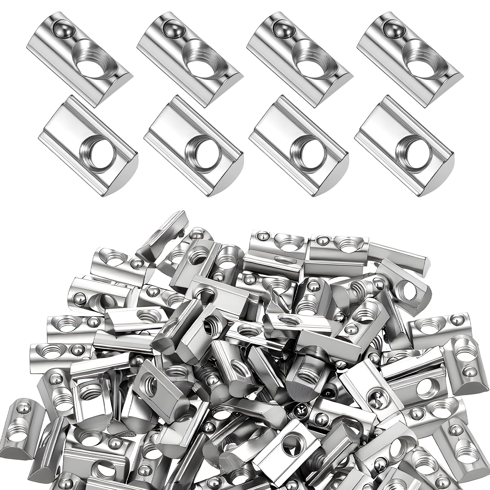 Photo 1 of 100 Pcs 40 Series M8 Thread T Spring Nut Carbon Steel European Standard M8 T Nuts Half Round Roll in Spring for 3D Printer, Aluminum Extrusion Profile, Silver