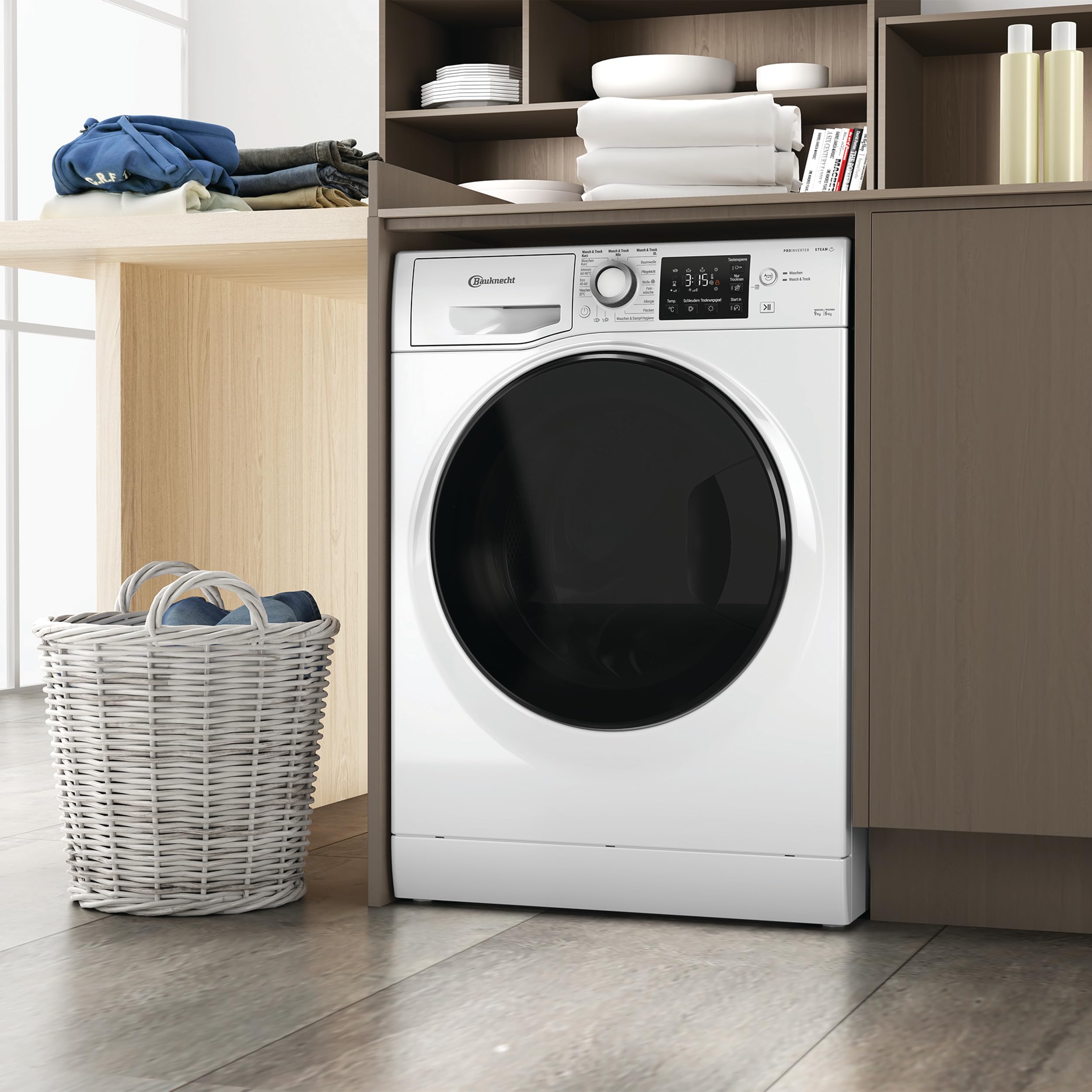 Bauknecht WD 96RC DA Waschtrockner, 9 kg Waschen / 6 kg Trocknen, 1400 U/min, Active Care Wash & Dry, Anti-Allergie-Programm, Dynamic Inverter-Motor, Nachlegefunktion, Weiß
