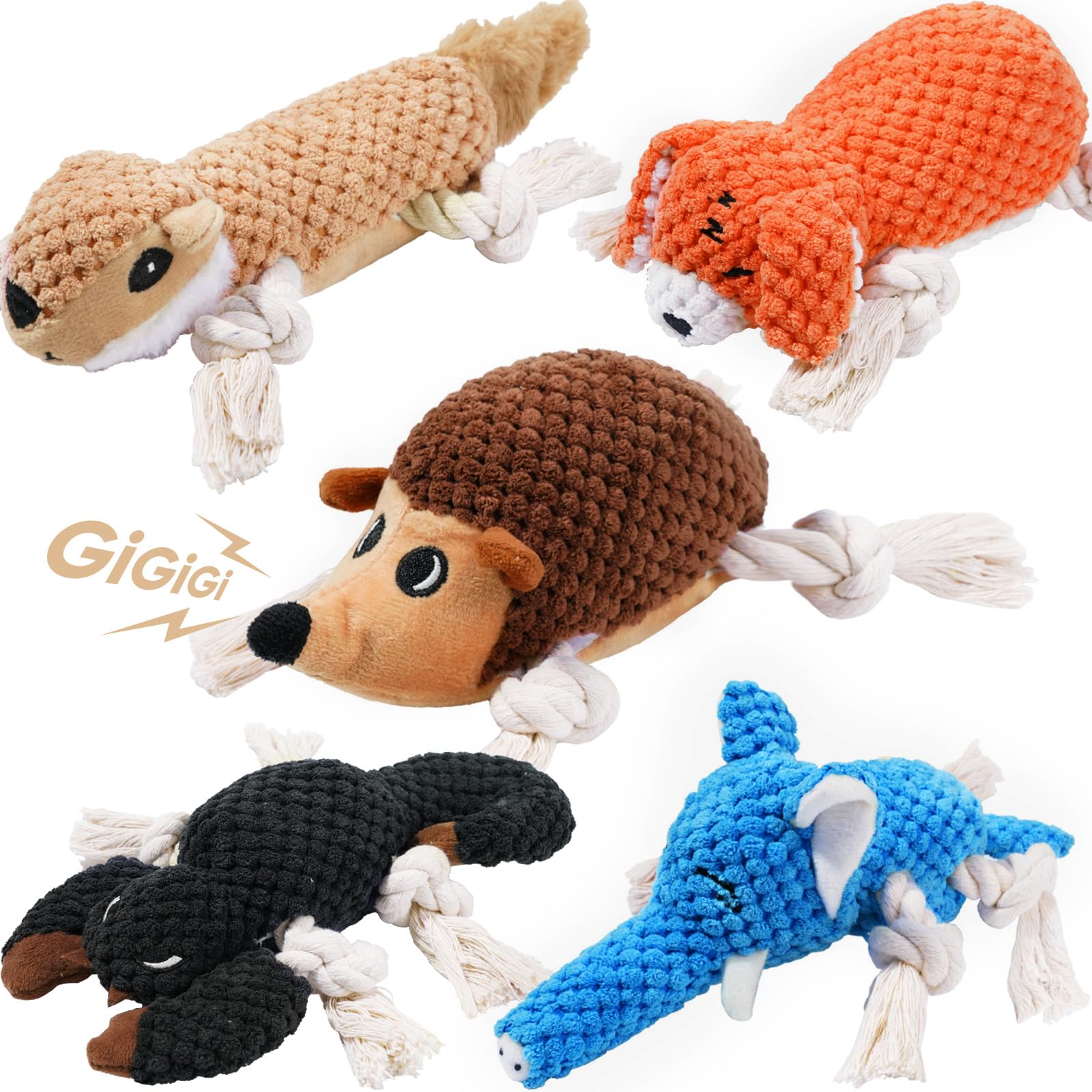 LEGEND SANDY Squeaky Dog Toys, Plush Toy for Small Dogs, 5 Pieces Stuffed Animal Puppy Toy with Tug of War Value Bundle, Puppy Chew Toy for Teething