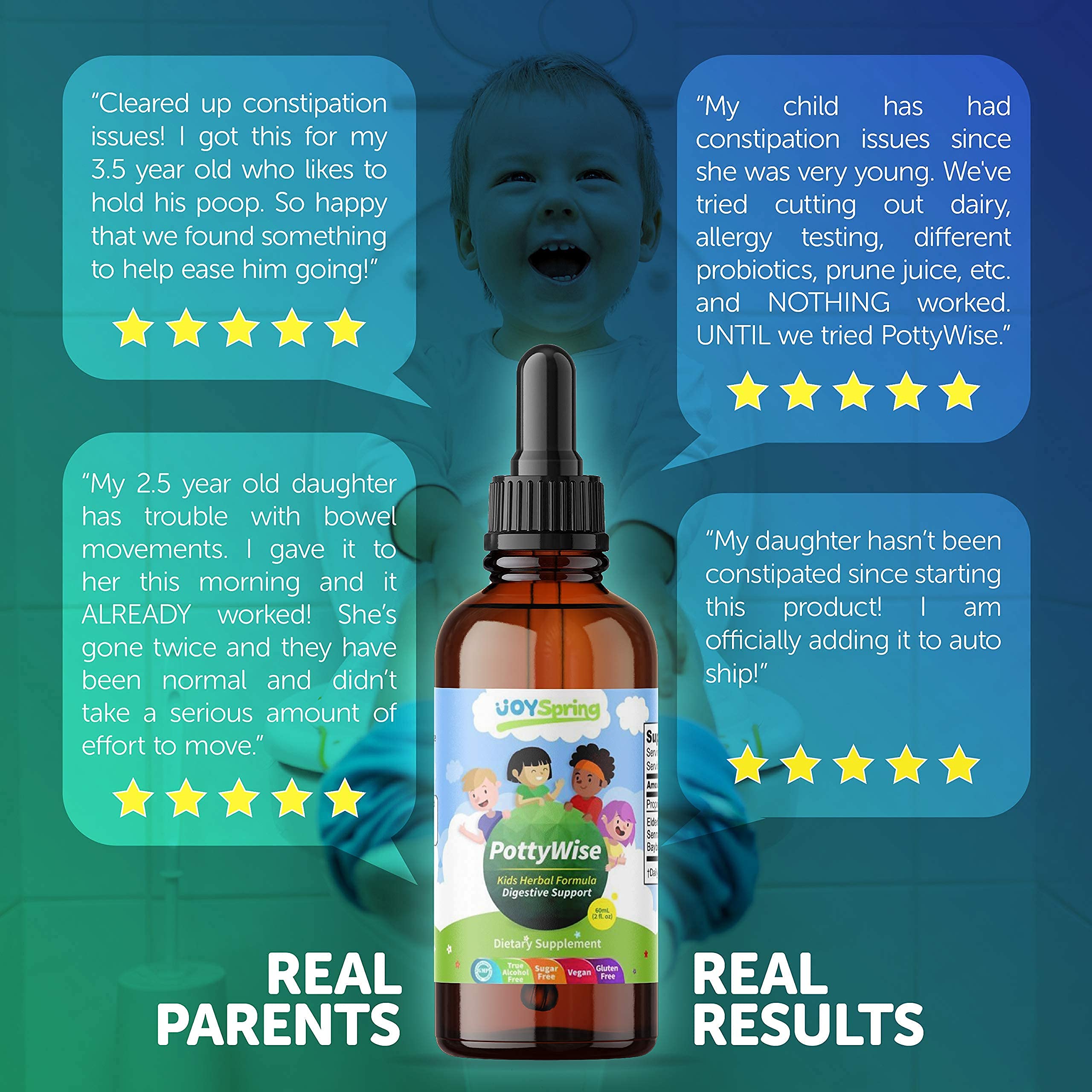 PottyWise Gas Relief & Constipation Relief for Adults & Kids Liquid
