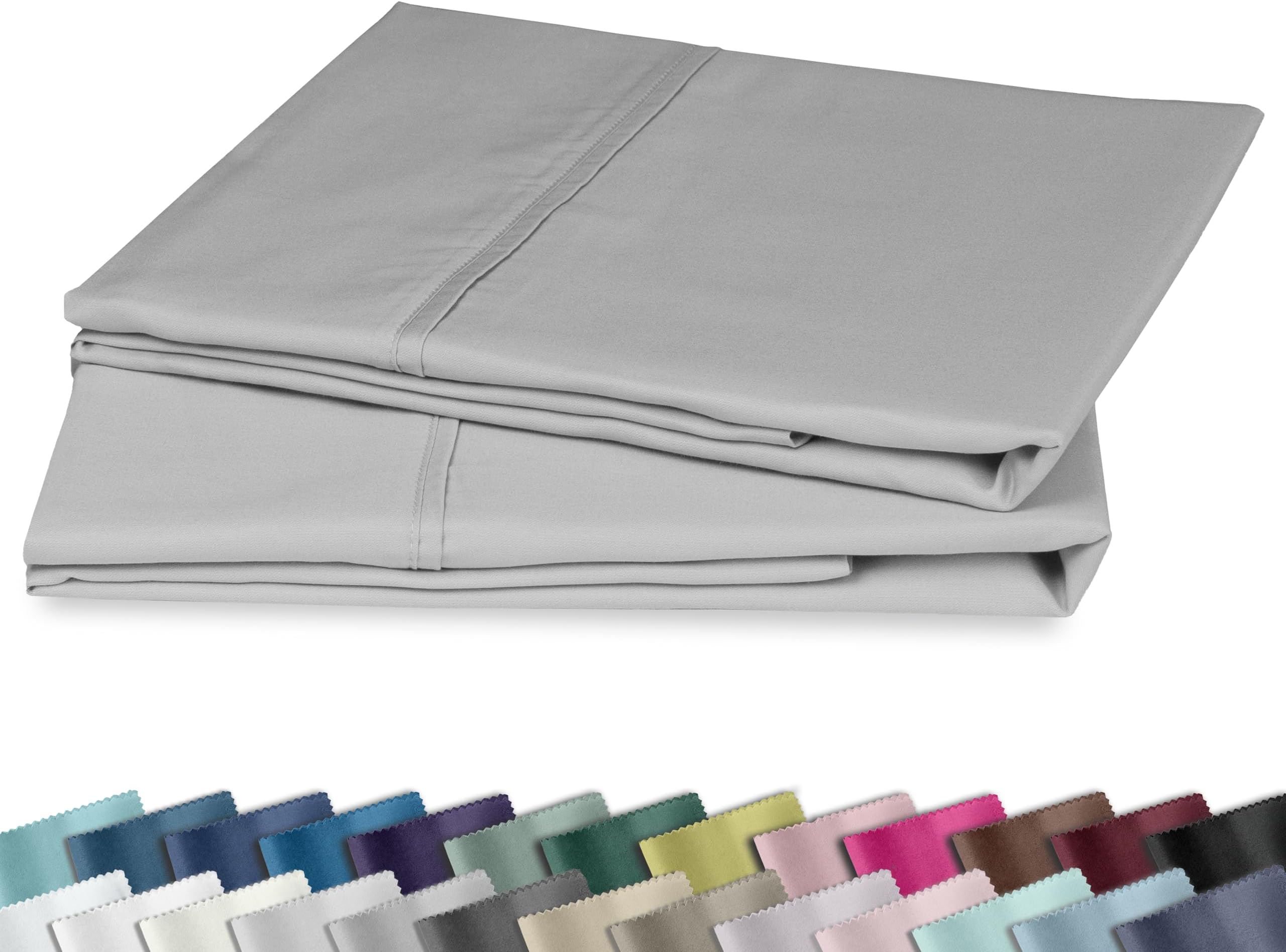 Standard Queen Size Pillowcase Set - 400 Thread Count, 100% Cotton Sateen, Set of 2 Pillow Covers, Soft and Breathable - Light Grey