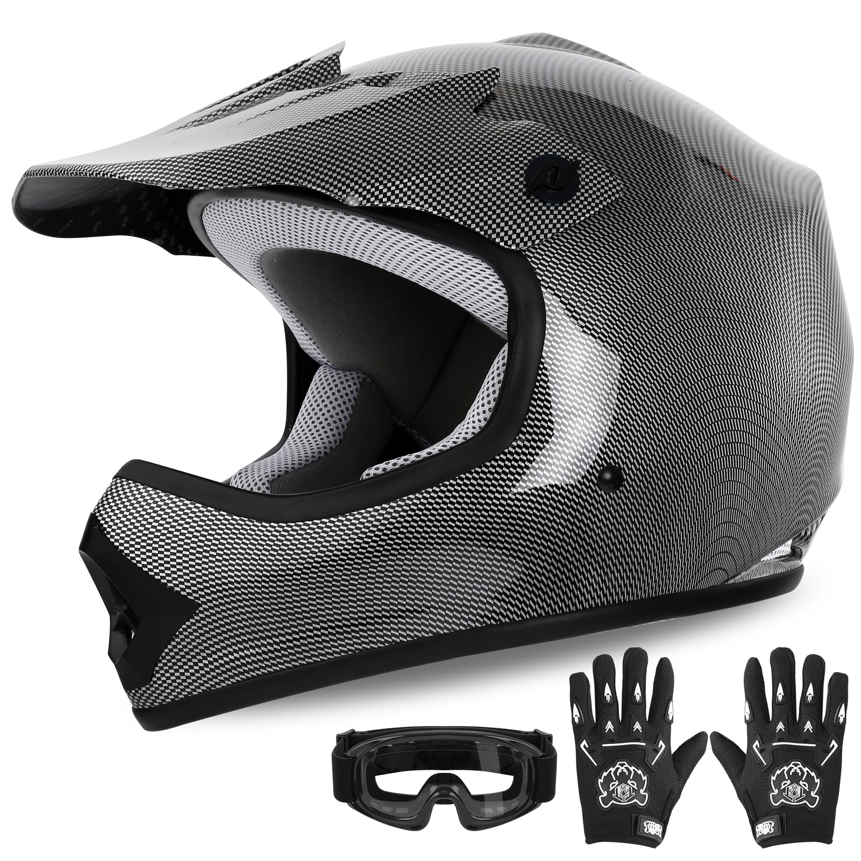 XFMT Kids Dirt Bike Helmet Youth Motorcycle Helmet DOT-Certified Full Face Helmets for Motocross ATV Off-Road Street Bike with Goggles & Gloves,