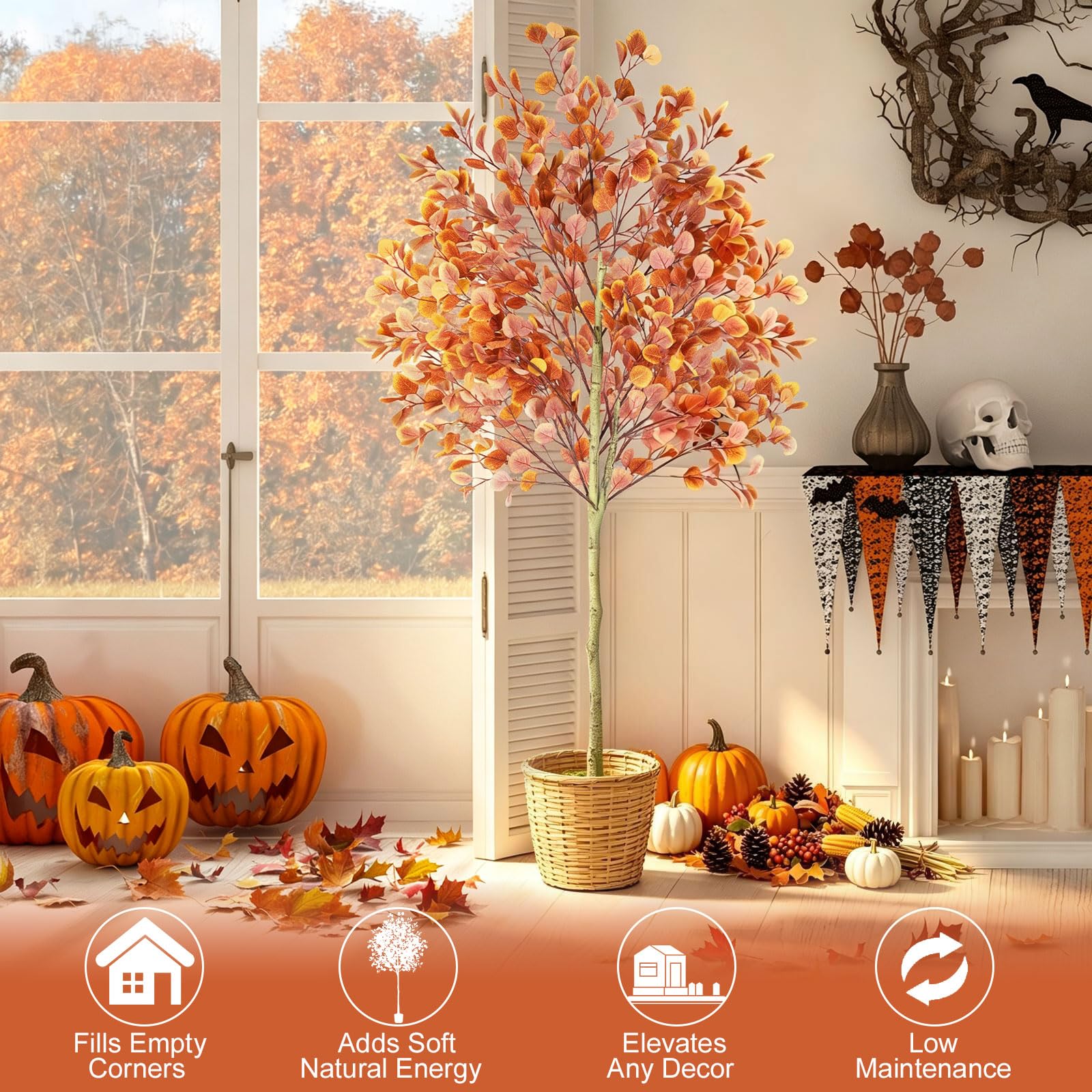 Albero di eucalipto artificiale da 1,8 m, decorazione autunnale per interni