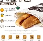 2 Pack Organic Beeswax Bread Bags for Bread & Sourdough, Large Linen Reusable Bread Storage Bag with Removable Double Bags for Easy Cleaning, Food-Safe, Plastic-Free, Keeps Bakes Fresh Longer