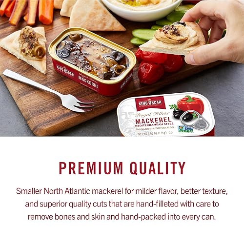 Miniatura 7 de King Oscar Paquete de filetes de caballa sin piel y sin hueso en aceite de oliva, latas de 4.05 onzas (paquete de 6)
