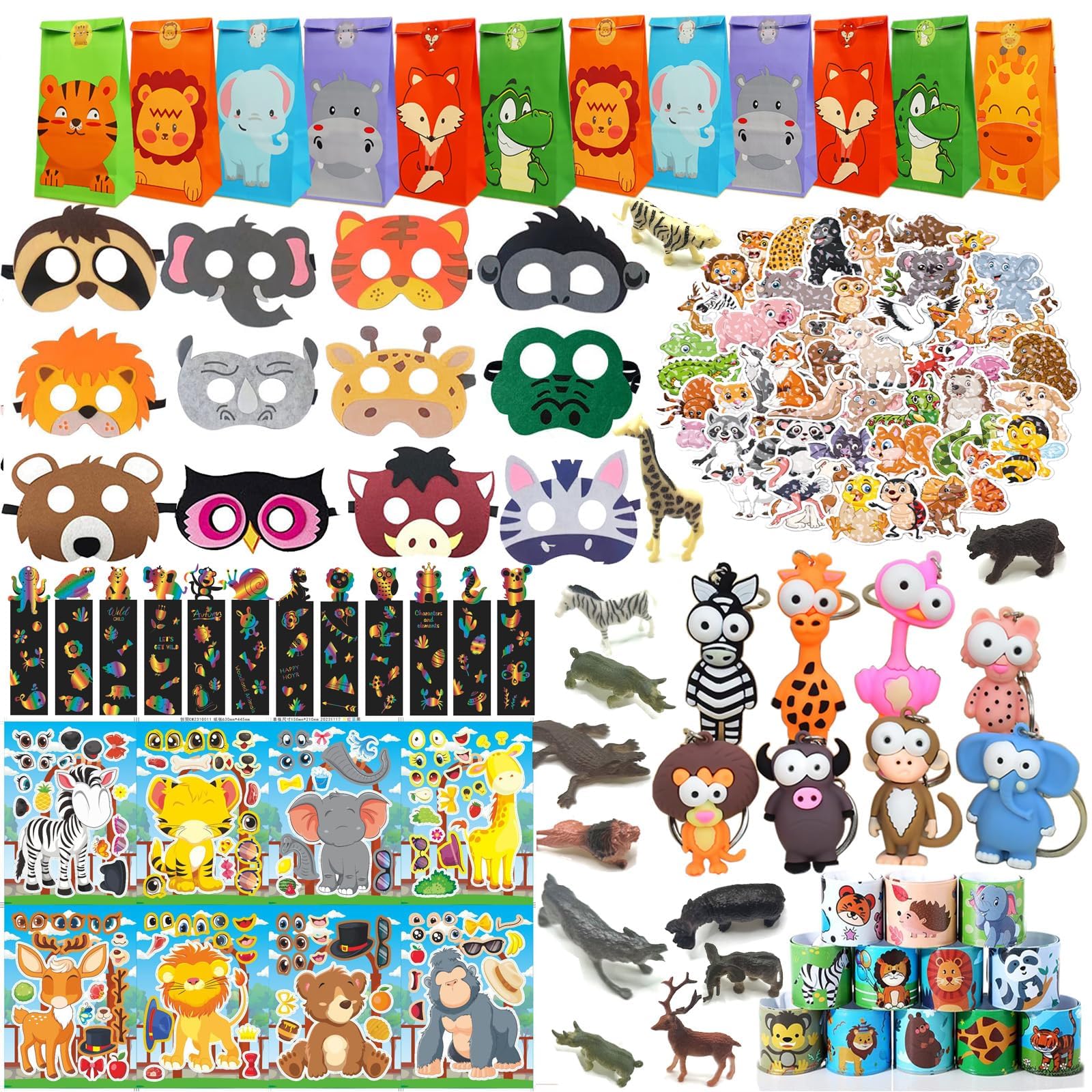 CIRDOTSH 158 pcs Safari Jungle party bags Fillers 12 Pack， Wild Birthday Decorations Supplies, Wild Animal Goodie Bags , Zoo Animal Party Favors Gift Bag Pinata Stuffers