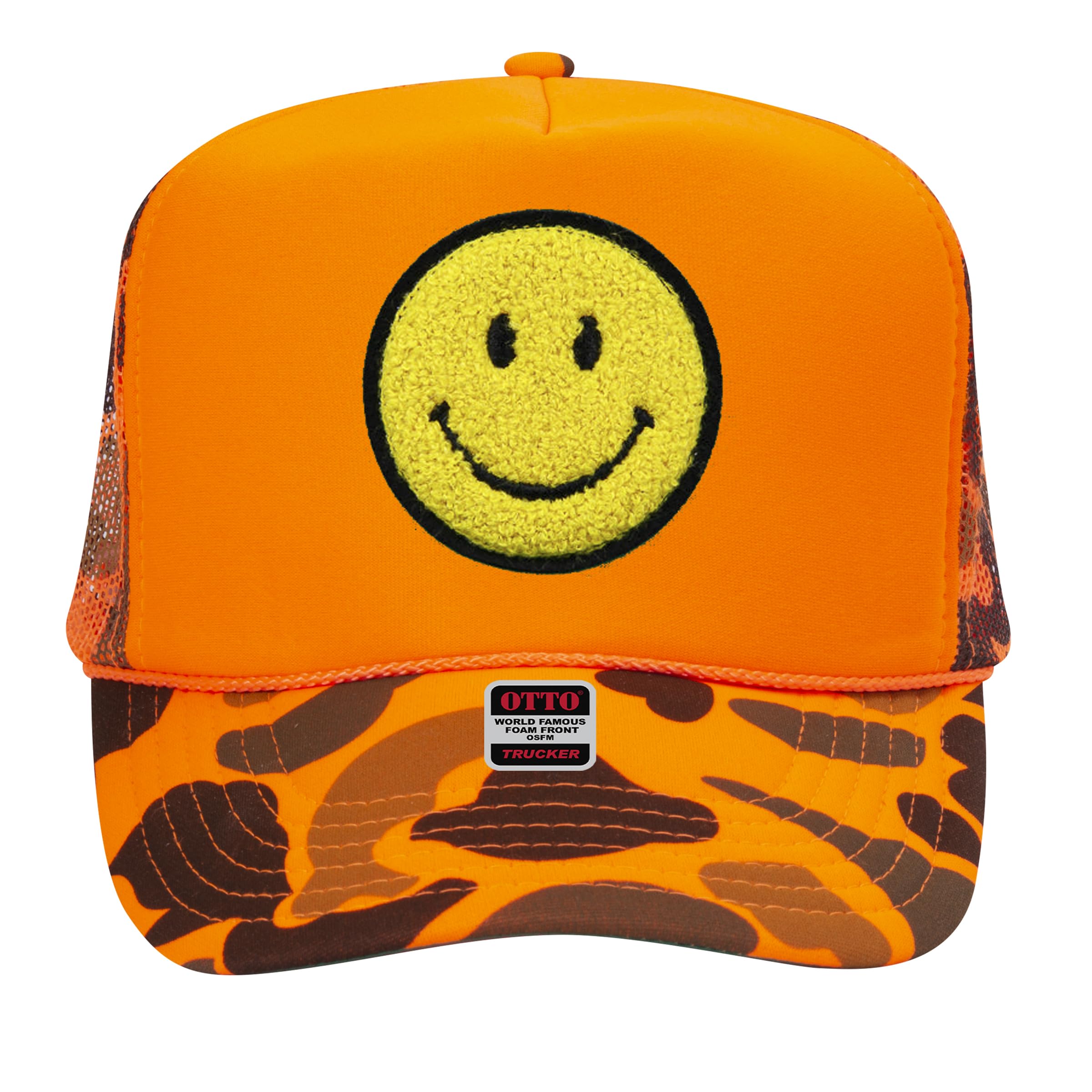 Timeless Apparel CoOriginal Smiley Patch Trucker Hat - The Trendy & Cute Trucker Hat with Chenille Patch for Women and Men