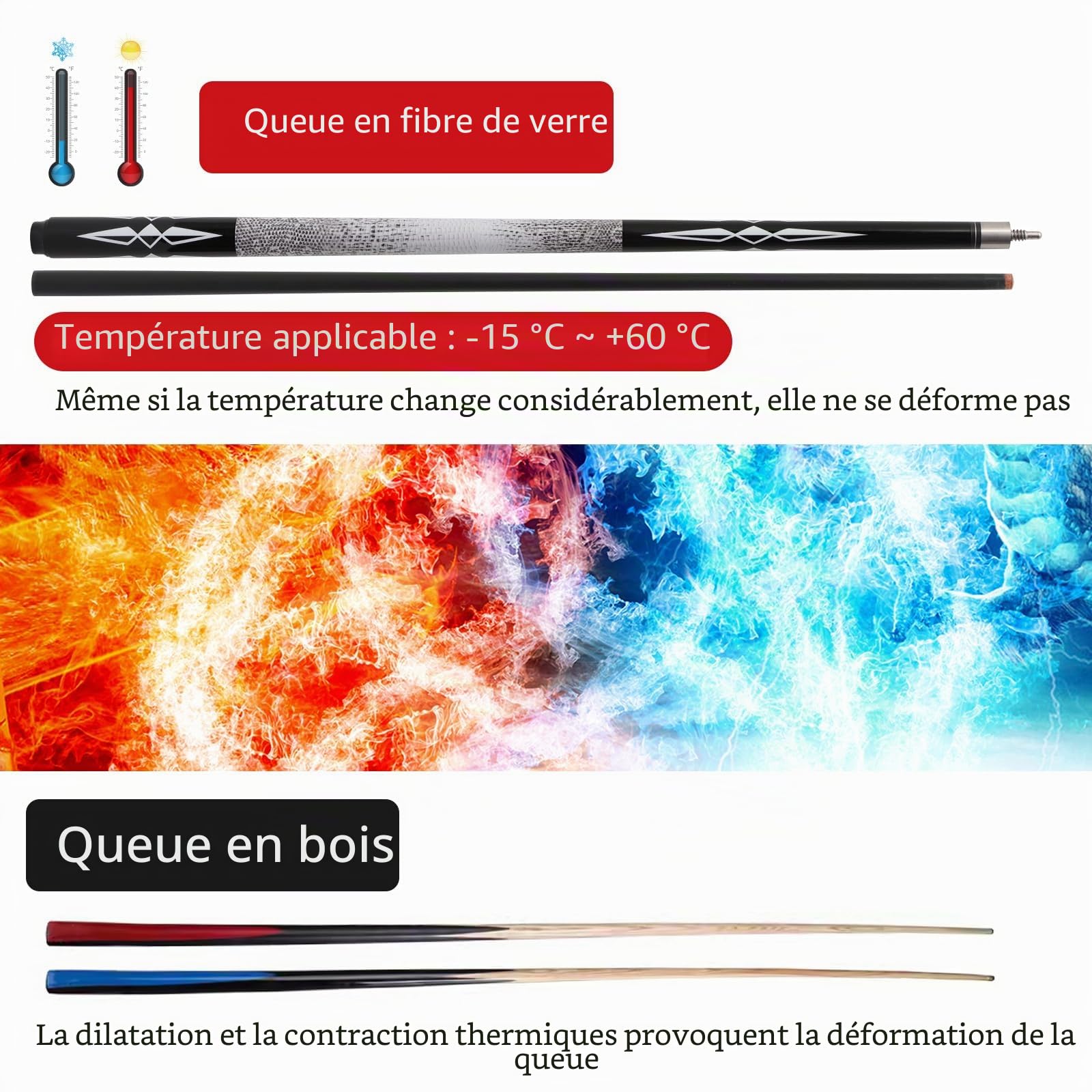 Bâtons de Queue de Billard Composite en Fibre de Verre Graphite 510,3 g, 538,6 g, 567 g, 595,3 g, 147,3 cm