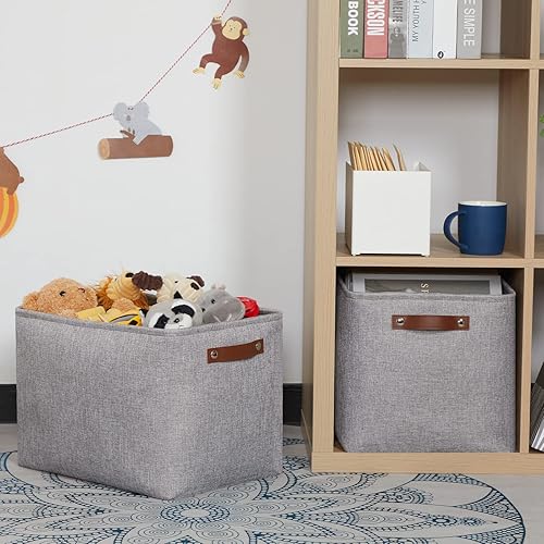 Vista 253 de HNZIGE - Canastas pequeñas de tela para organización (paquete de 6) canastas plegables de almacenamiento para estantes, armarios, lavandería, Asas