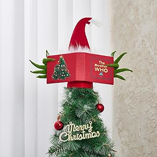 Christmas Tree Topper Green Monster Hiding Behind Book Funny Green Monster with Santa Hat Christmas Decoration for Christmas Tree Holiday Party Supplies (Style B, One Size)