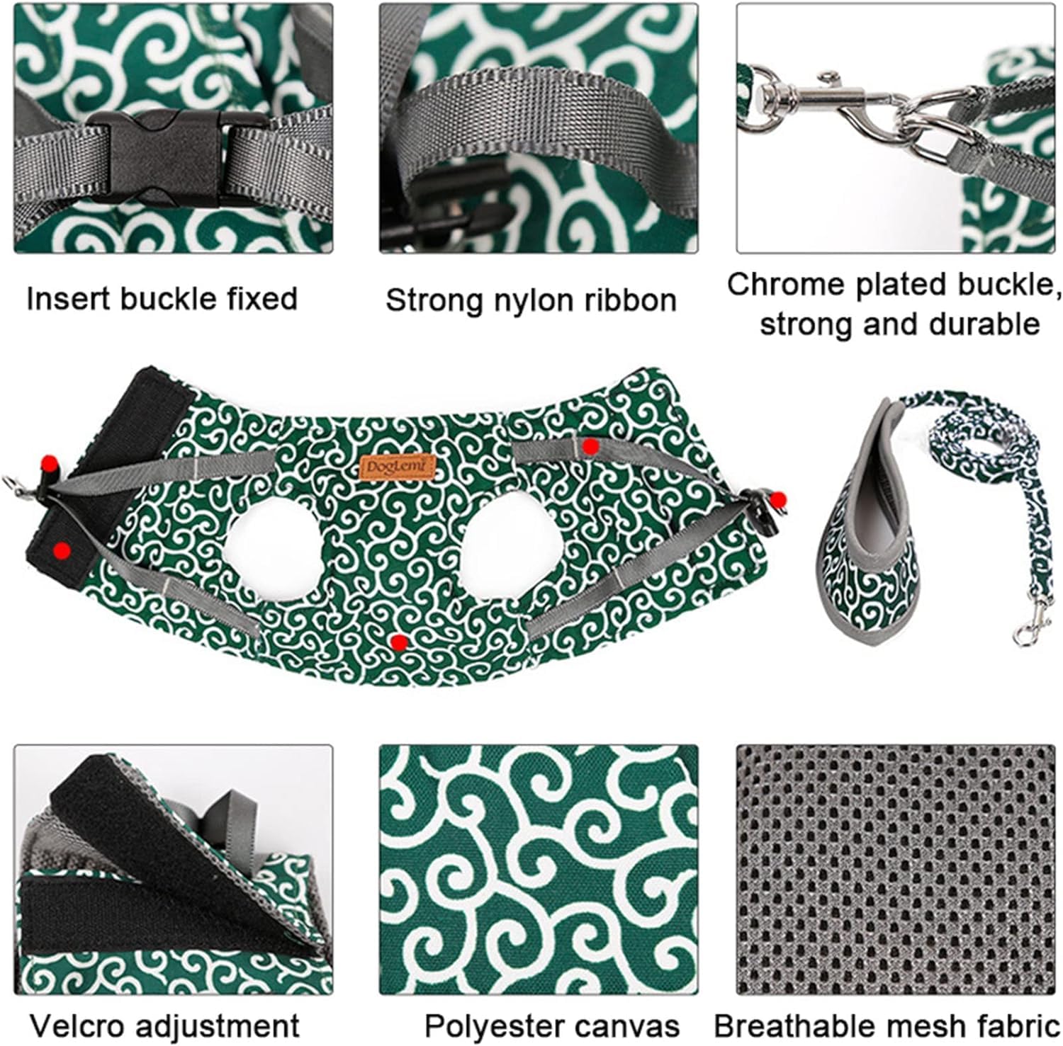 2023 Weste for Katzen, Hunde, Geschirr und Leine, Anti-Break-Away-Brustgurt, Katzenkleidung / 966 (Color : Green, Size : XL)