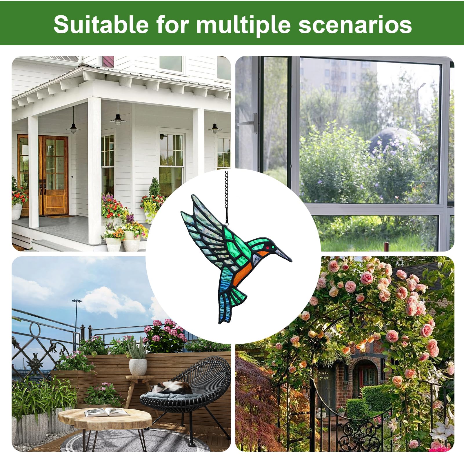 Buntglas-Fensteraufhängung Sonnenblumen & Kolibri – 30 Cm, Sonnenfänger Für Fenster & Garten