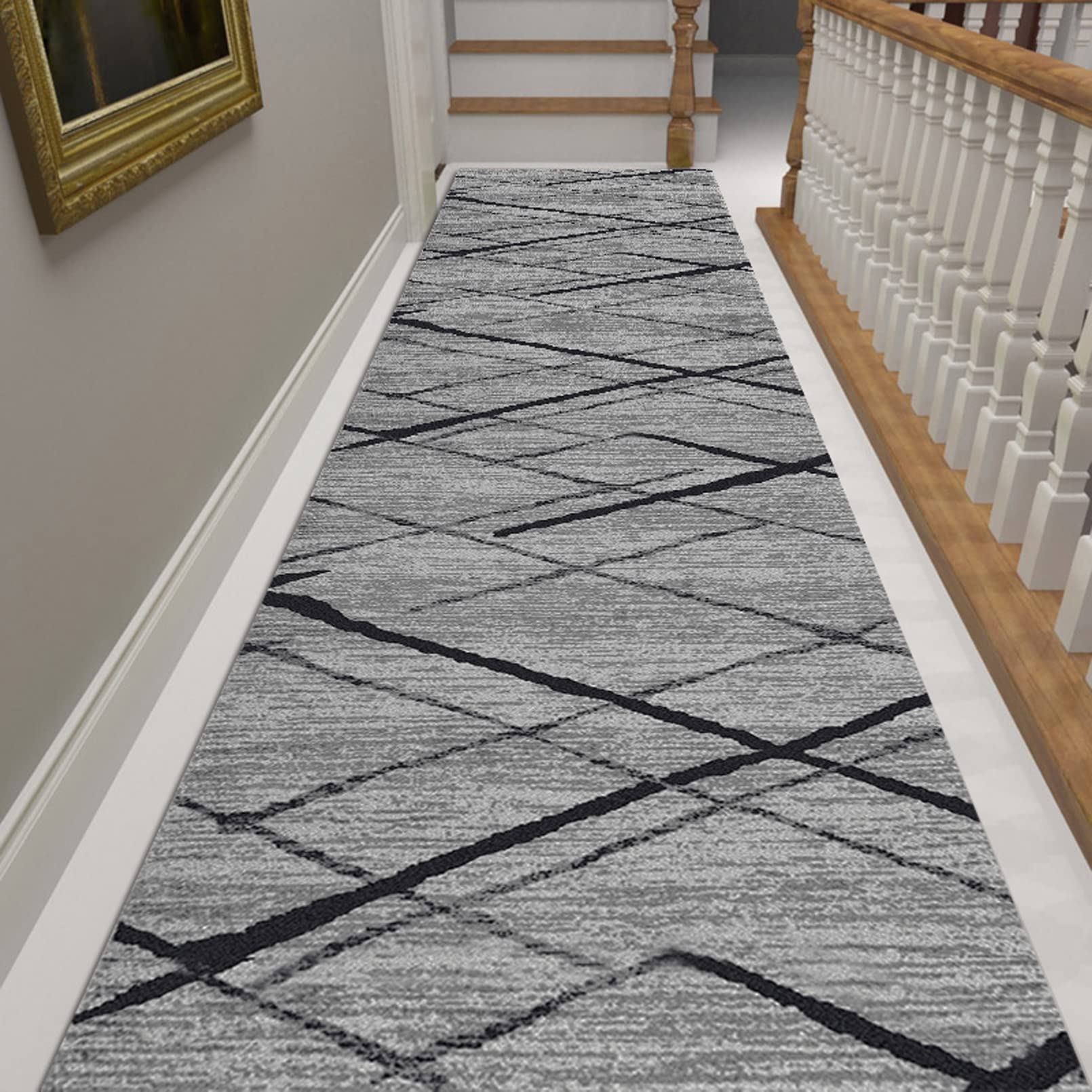AZMANI Extra Long Hallway Runner Rug Contemporary Passage Runner Rug for Hallway, Anti-Slip Carpet Floor Mat for Living Room Stairs Offices,0.6m x 3.5m